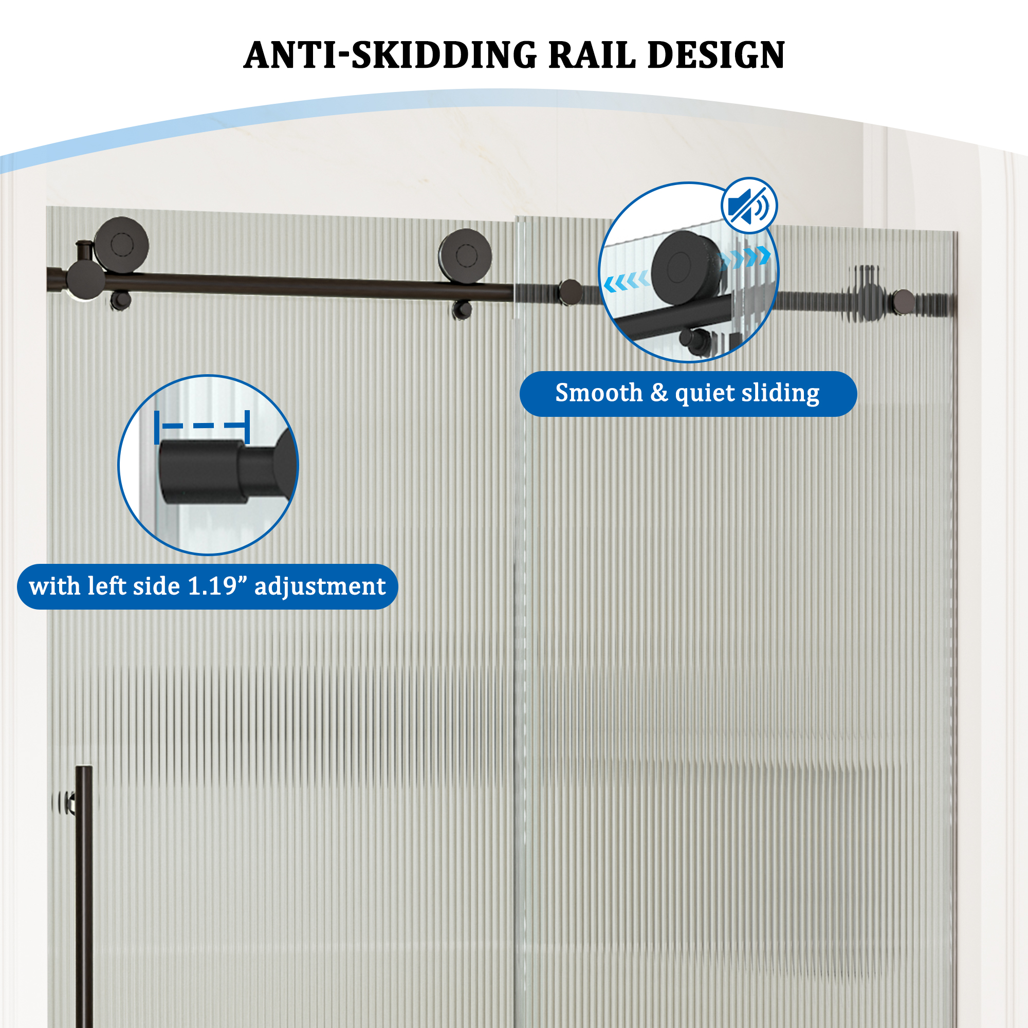 Double sliding frameless shower door with 10mm grooved tempered glass