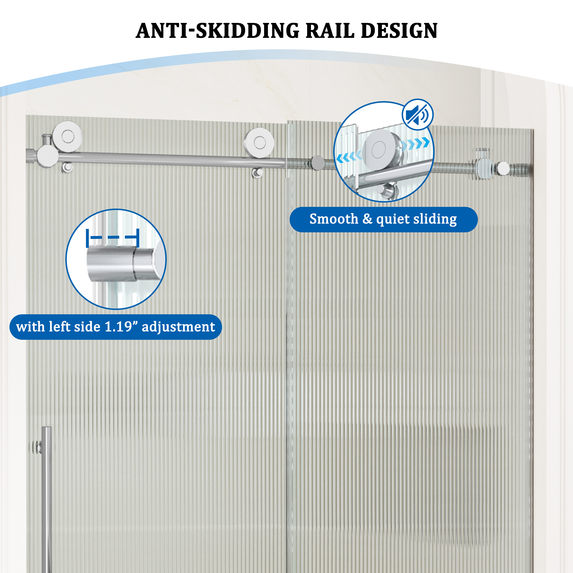 Double sliding frameless shower door with 10mm grooved tempered glass