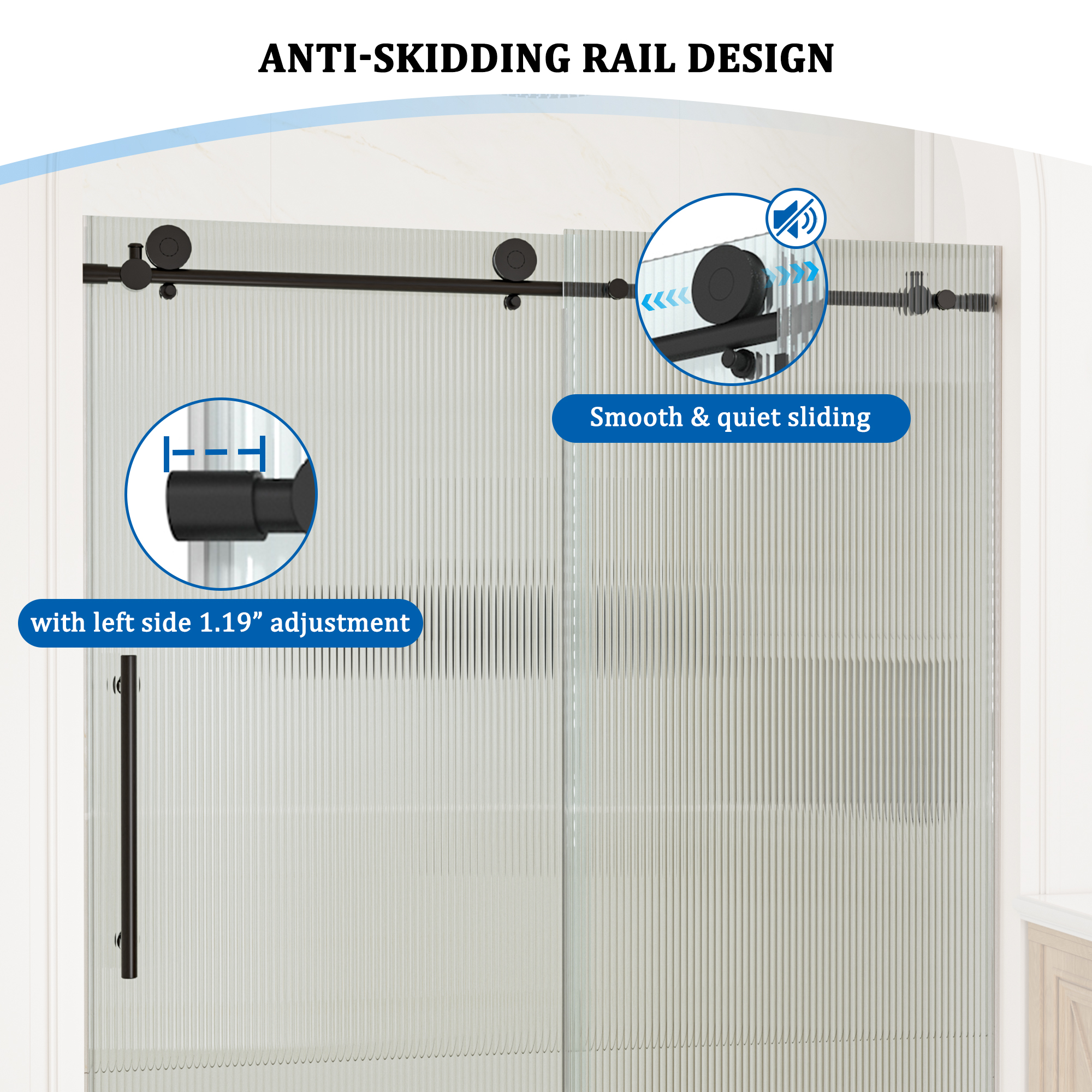 Double sliding frameless shower door with 10mm grooved tempered glass