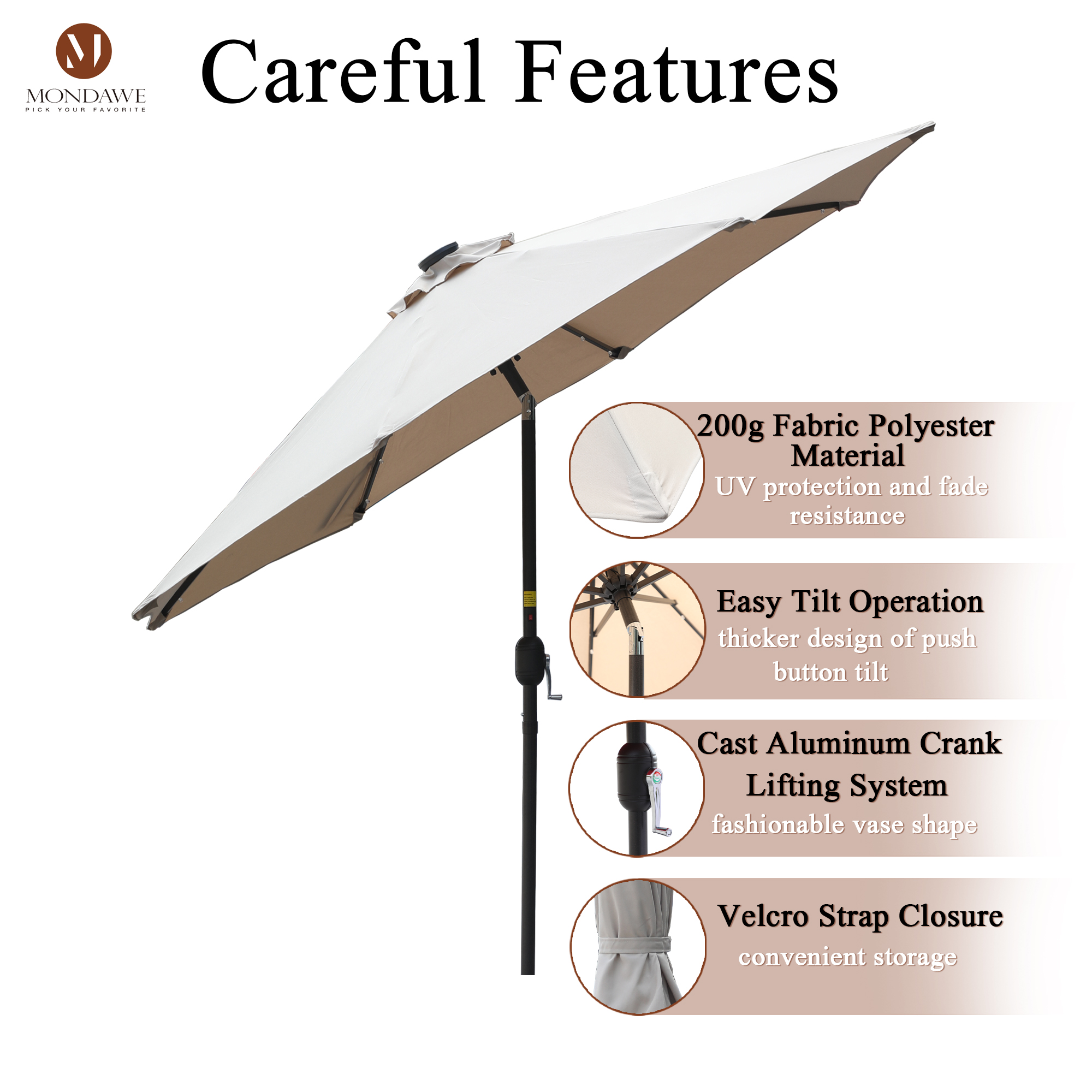 Mondawe 9 Ft 32 LED Round Solar Patio Market Umbrella-Mondawe