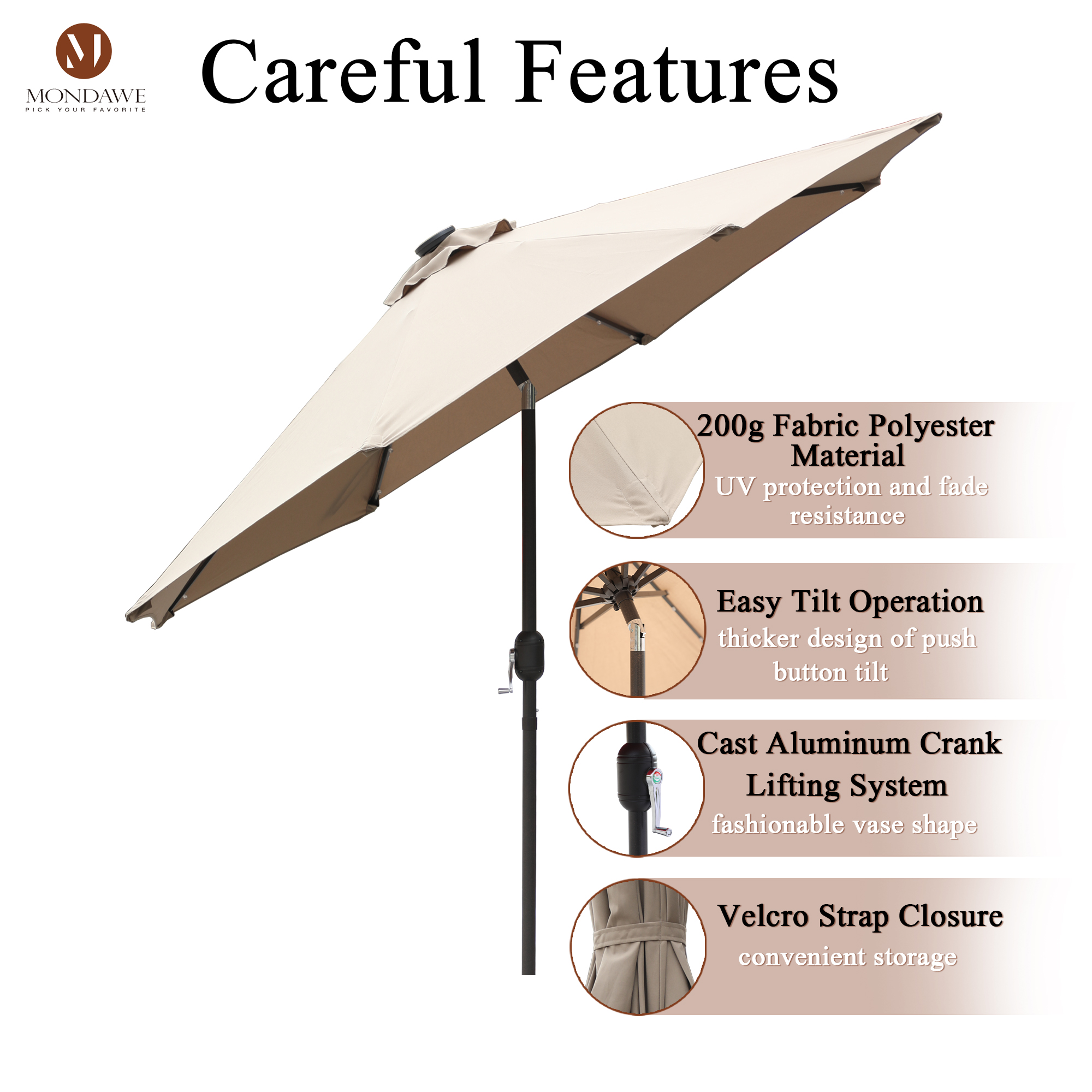 Mondawe 9 Ft 32 LED Round Solar Patio Market Umbrella-Mondawe