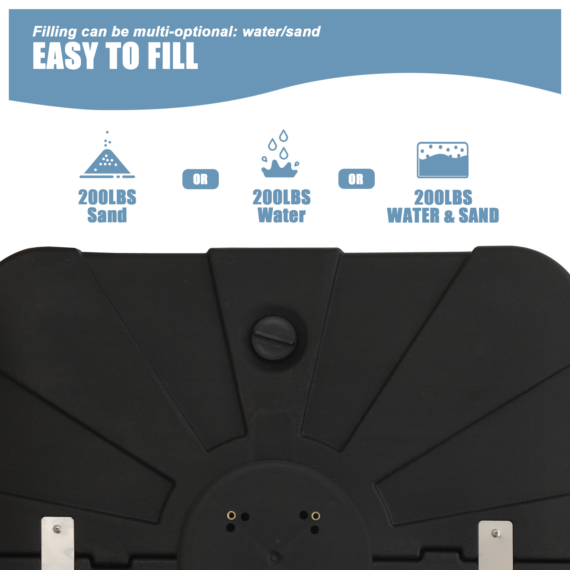 200 lbs when filling up water and sand Weather-Resistant HDPE Patio Umbrella Base Square Outdoor Umbrella Stand