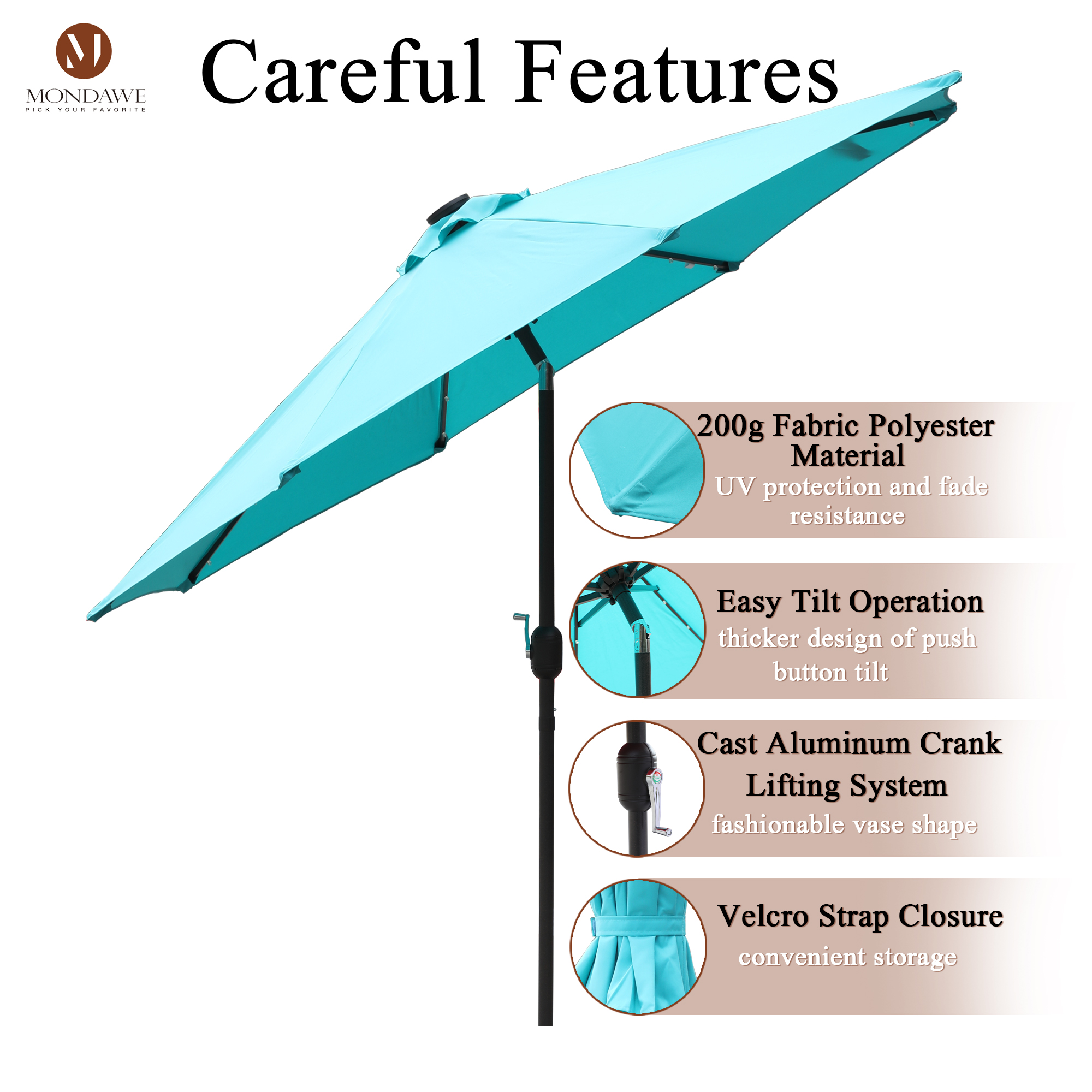 Mondawe 9 Ft 32 LED Round Solar Patio Market Umbrella-Mondawe