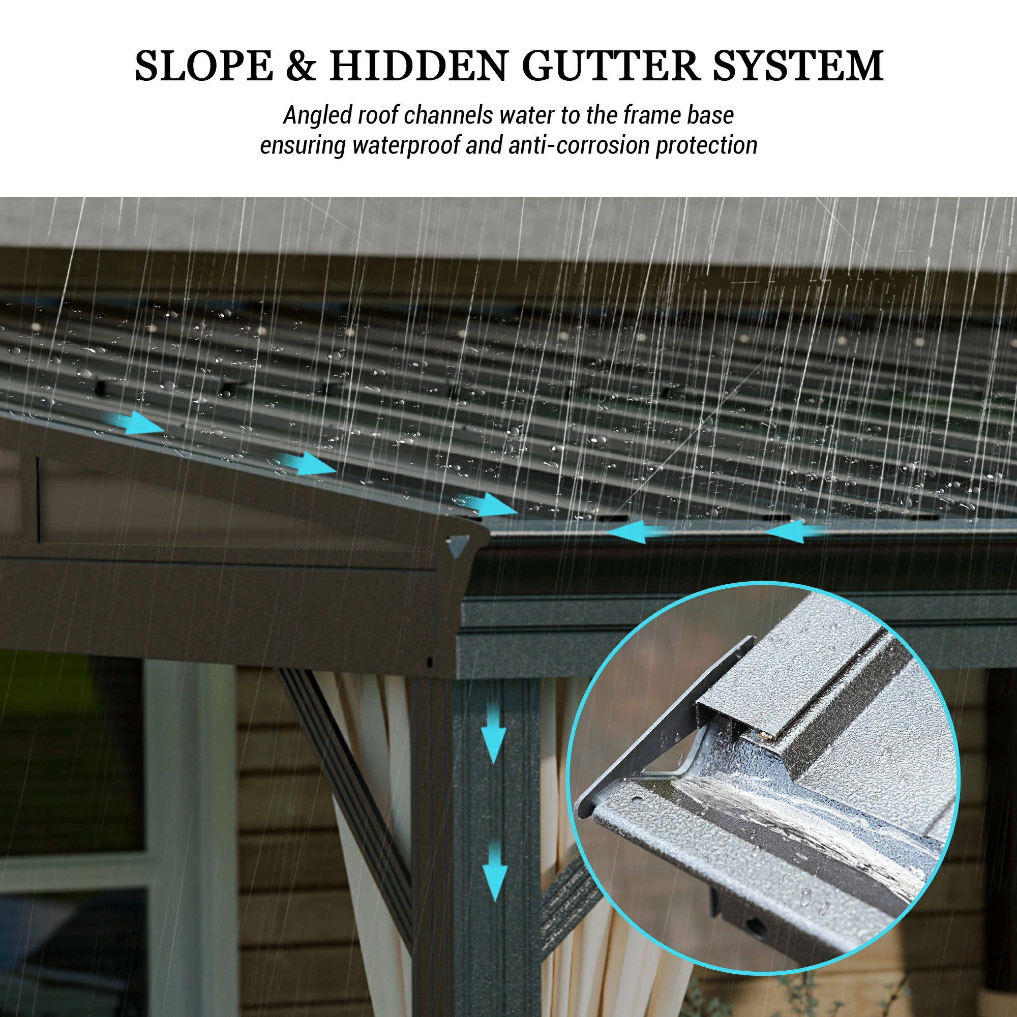 Outdoor Wall-Mounted Hardtop Gazebo Aluminum Frame Galvanized Steel Roof Sunroom with Curtains and Netting