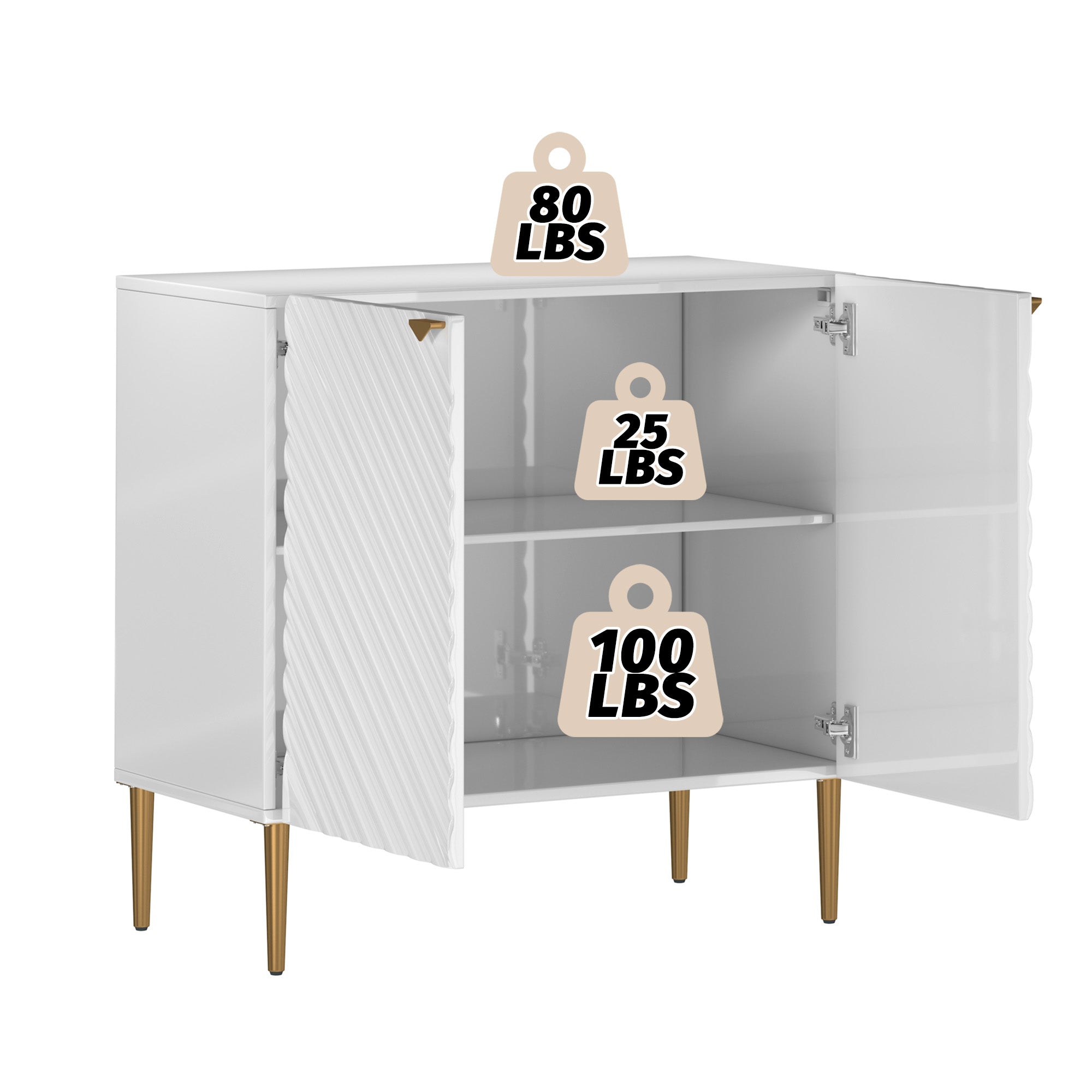 Boyel Living 2-Door White Locker Accent Storage Cabinet with Tapered Support Legs