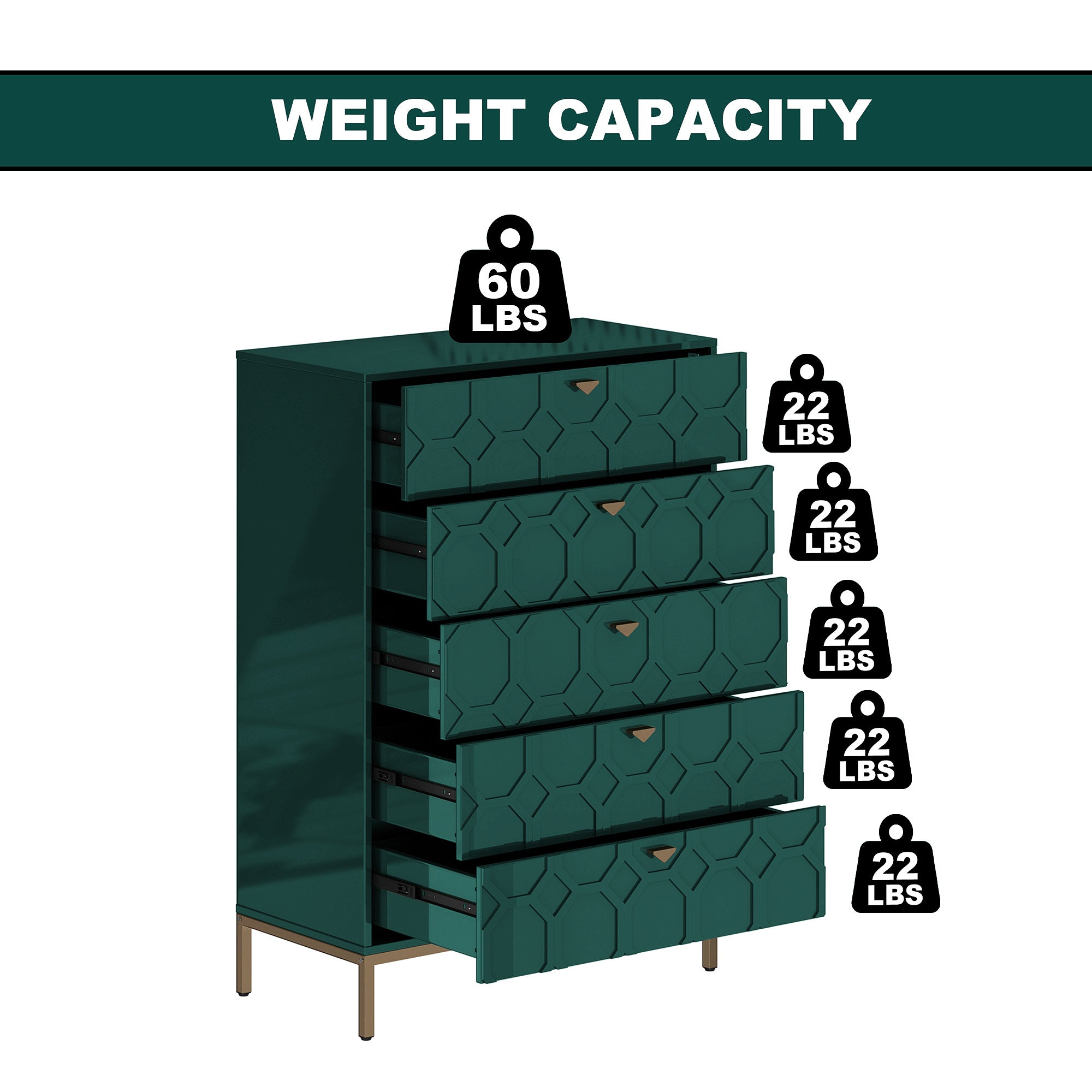 49.2 in. H Freestanding Storage Cabinet White 5 Drawer Accent Cabinet