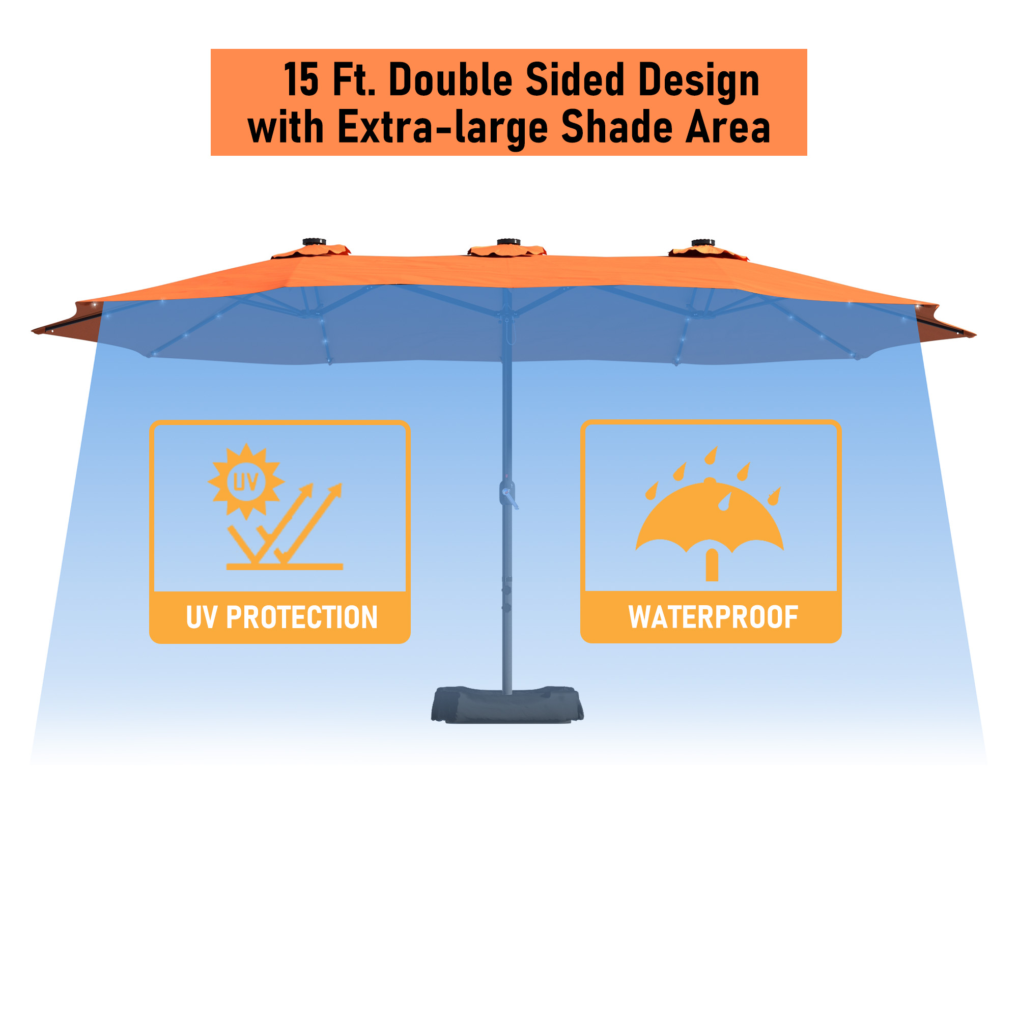 Mondawe 15ft Rectangular Patio Umbrella with Base and LED Lights-Mondawe