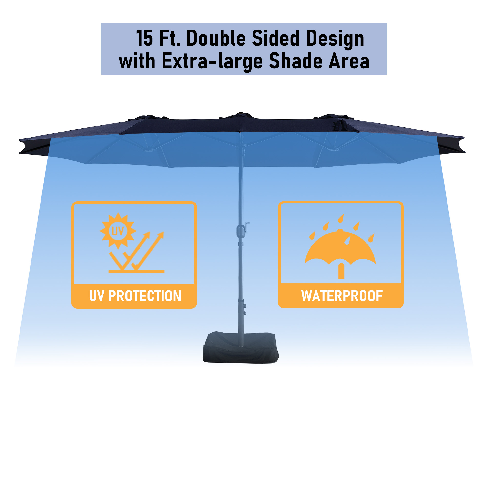 Mondawe 15ft Rectangular Patio Market Umbrella with Base-Mondawe