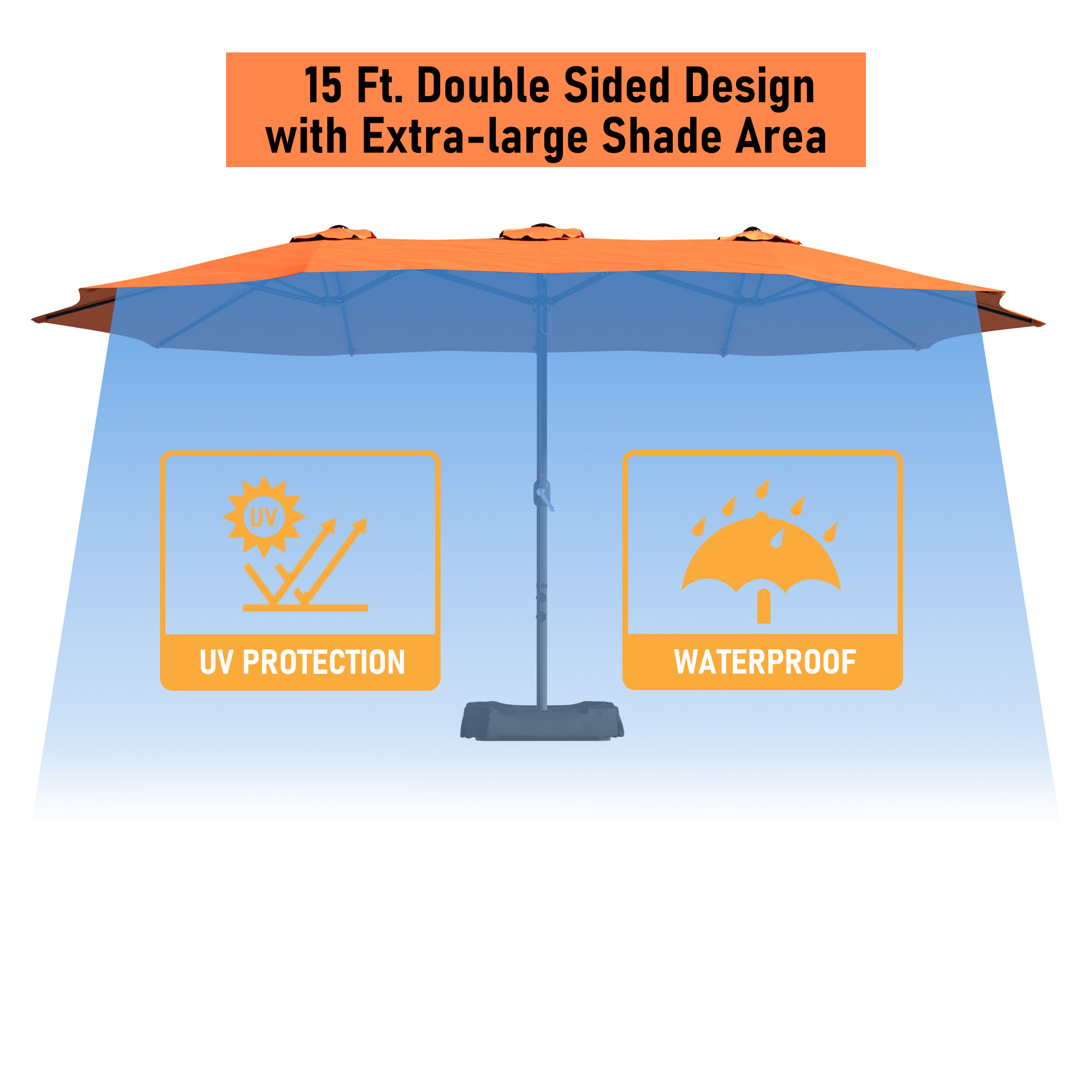 Mondawe 15ft Rectangular Patio Market Umbrella with Base-Mondawe