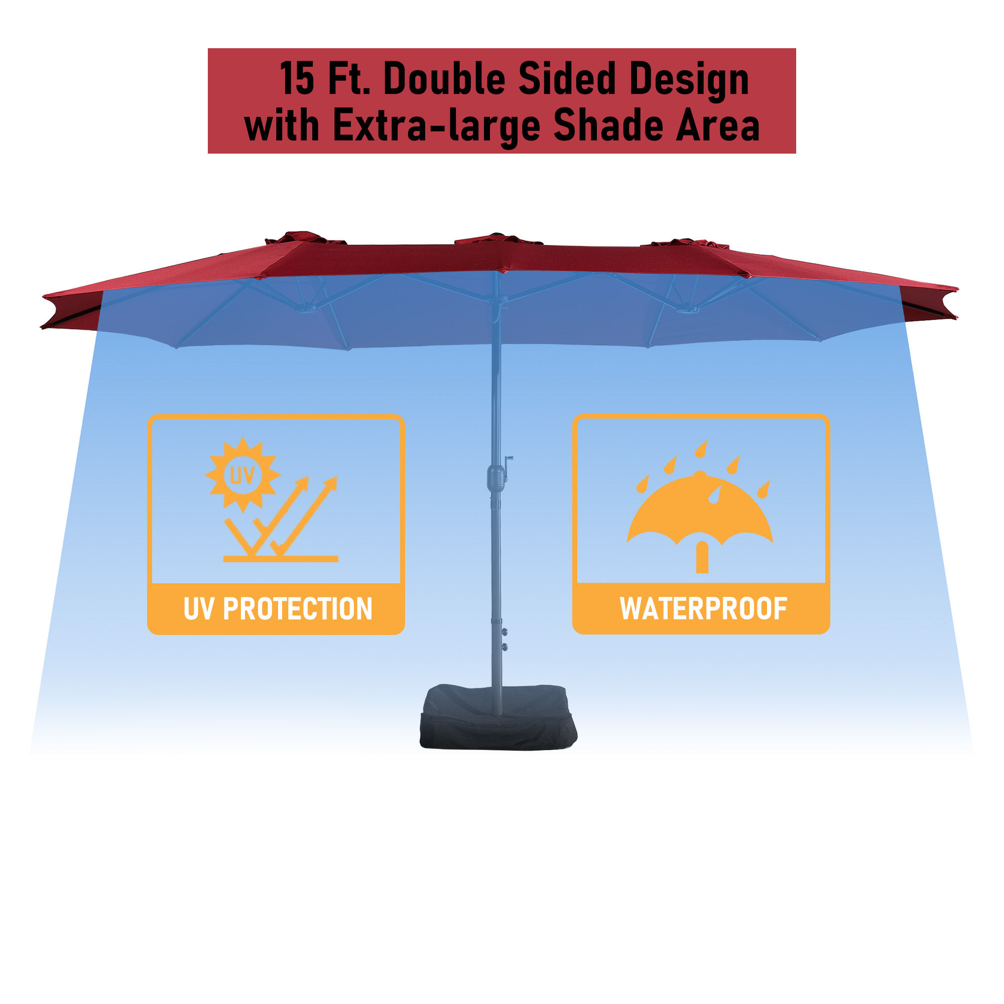 Mondawe 15ft Rectangular Patio Market Umbrella with Base-Mondawe