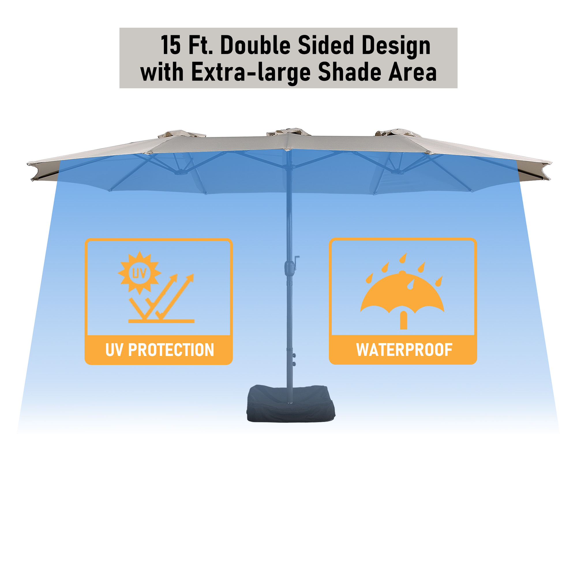 Mondawe 15ft Rectangular Patio Market Umbrella with Base-Mondawe