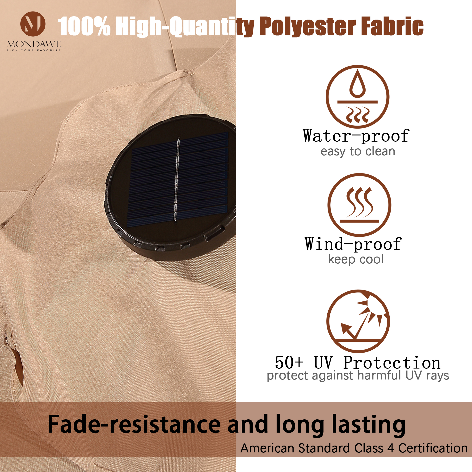 Mondawe 15ft Rectangular Patio Umbrella with Base and LED Lights-Mondawe