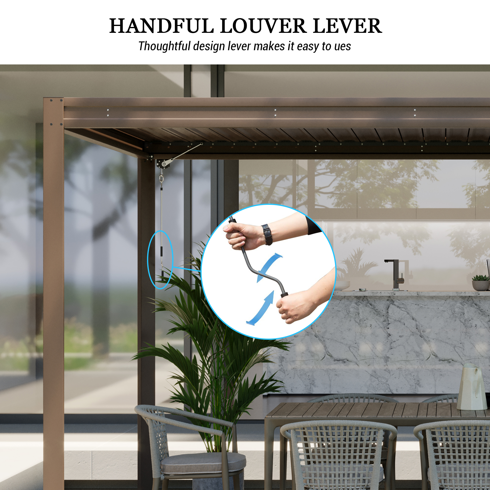 Louvered Pergola, Wood Grain Aluminum Pergola with Adjustable Roof, Wood Looking Aluminum Frame, Efficient Drainage System, Outdoor Pergola for Patio, Deck, Garden