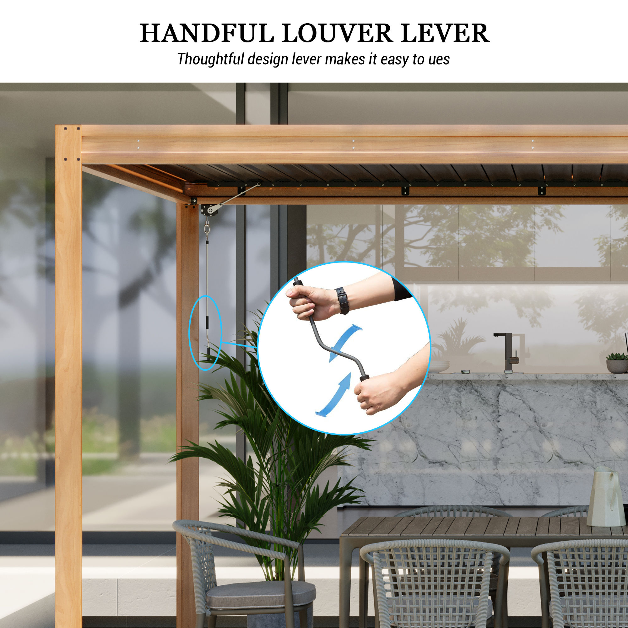 Louvered Pergola, Wood Grain Aluminum Pergola with Adjustable Roof, Wood Looking Aluminum Frame, Efficient Drainage System, Outdoor Pergola for Patio, Deck, Garden