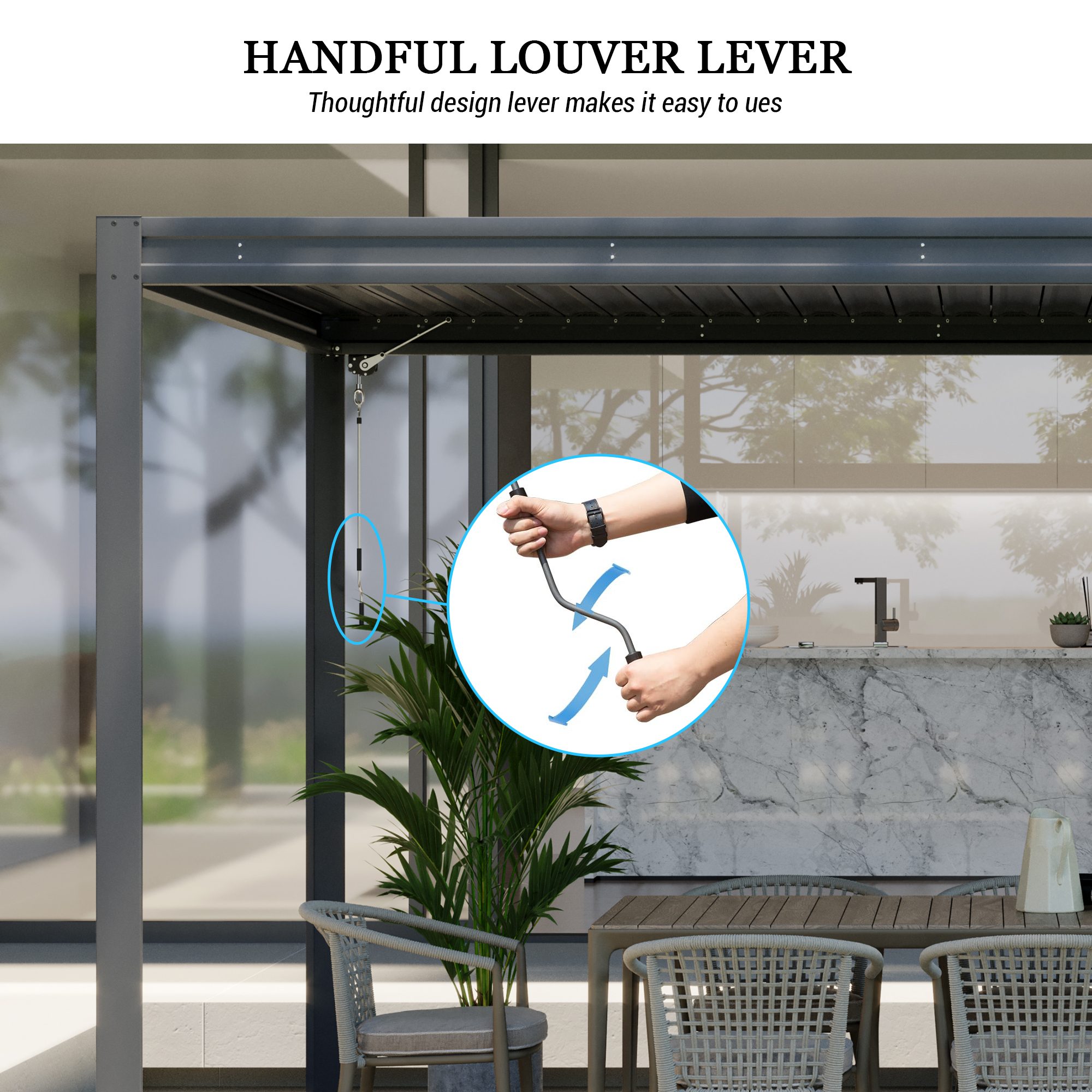 Louvered Pergola, Wood Grain Aluminum Pergola with Adjustable Roof, Wood Looking Aluminum Frame, Efficient Drainage System, Outdoor Pergola for Patio, Deck, Garden