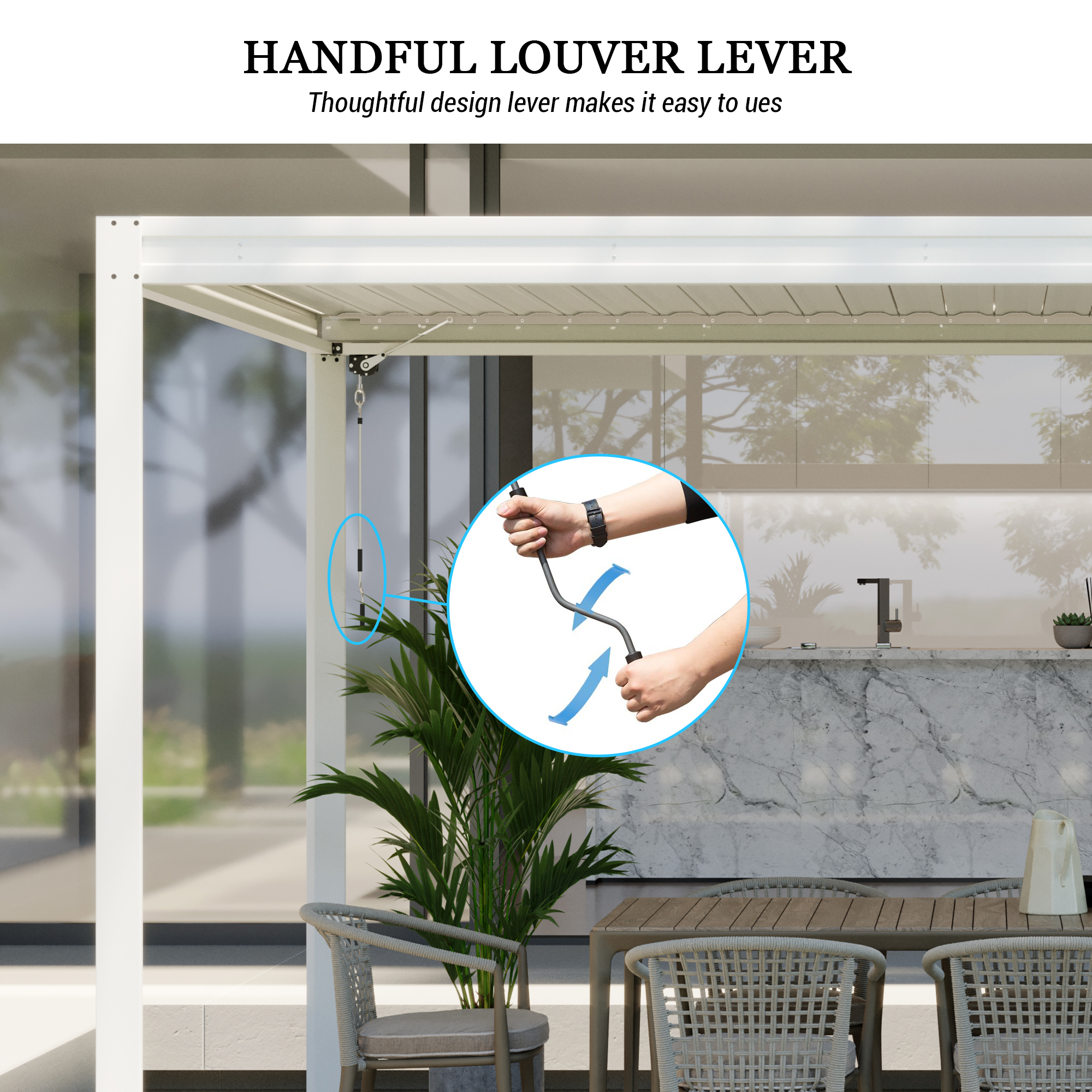 Louvered Pergola, Wood Grain Aluminum Pergola with Adjustable Roof, Wood Looking Aluminum Frame, Efficient Drainage System, Outdoor Pergola for Patio, Deck, Garden