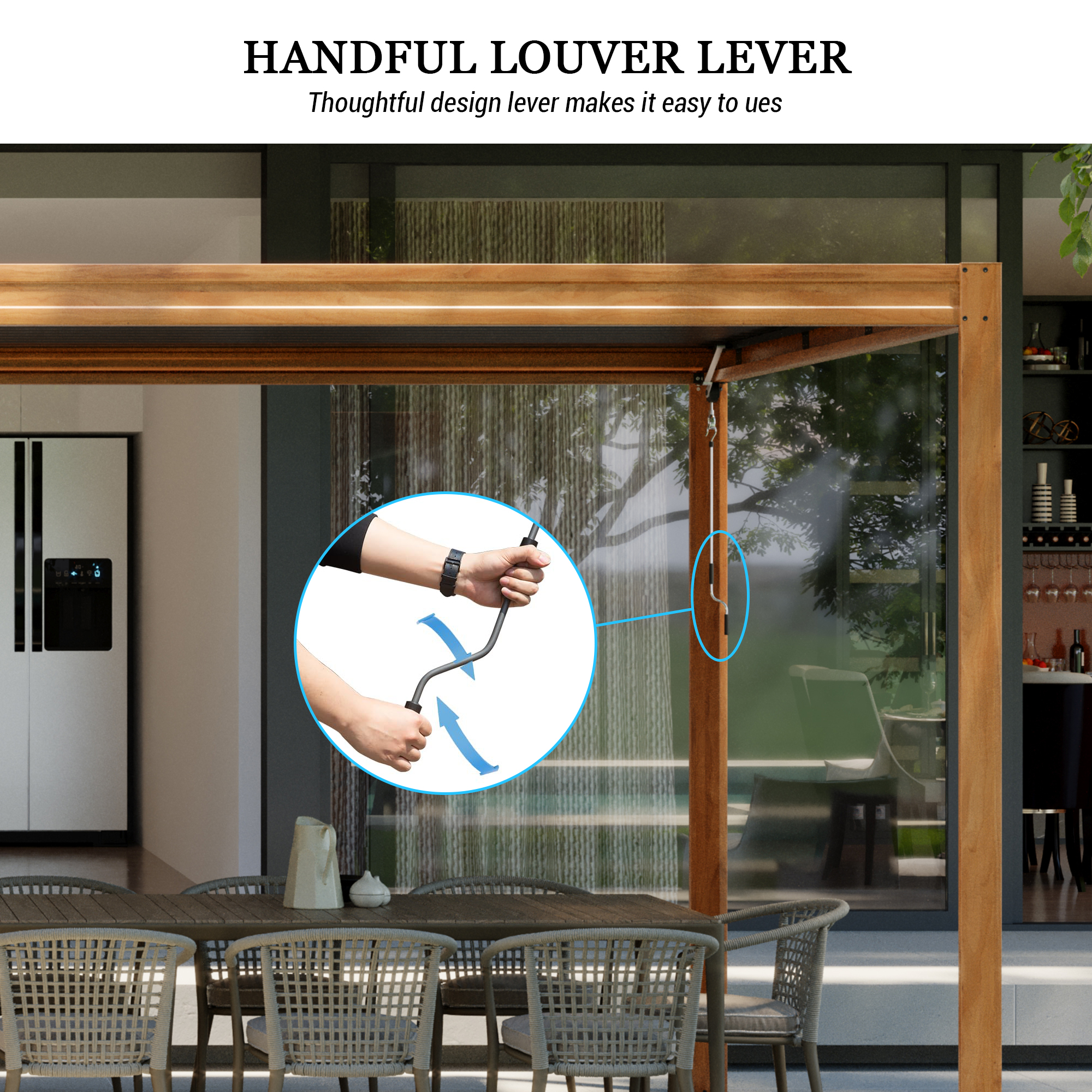 Louvered Pergola, Wood Grain Aluminum Pergola with Adjustable Roof, Wood Looking Aluminum Frame, Efficient Drainage System, Outdoor Pergola for Patio, Deck, Garden