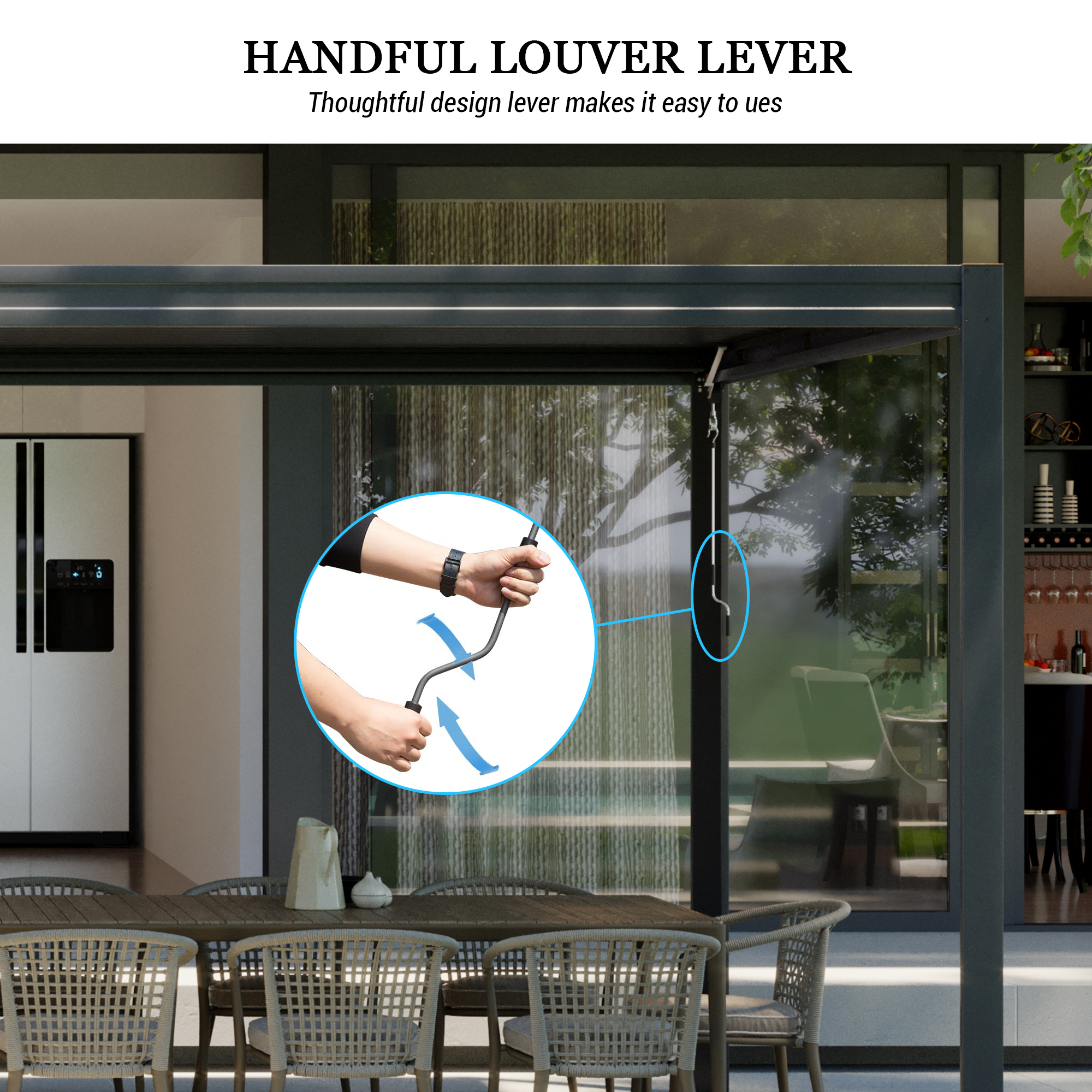 Louvered Pergola, Wood Grain Aluminum Pergola with Adjustable Roof, Wood Looking Aluminum Frame, Efficient Drainage System, Outdoor Pergola for Patio, Deck, Garden