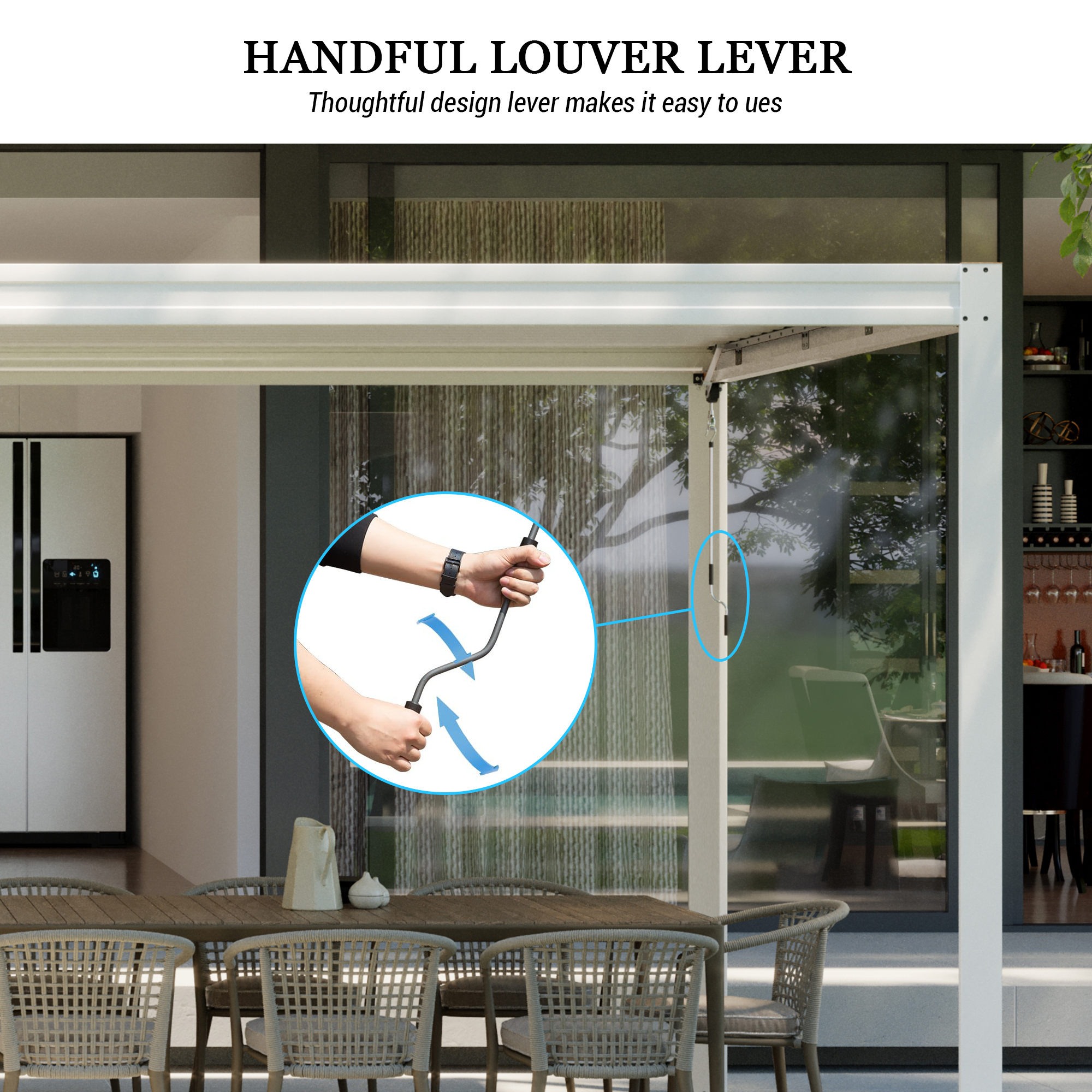 Louvered Pergola, Wood Grain Aluminum Pergola with Adjustable Roof, Wood Looking Aluminum Frame, Efficient Drainage System, Outdoor Pergola for Patio, Deck, Garden