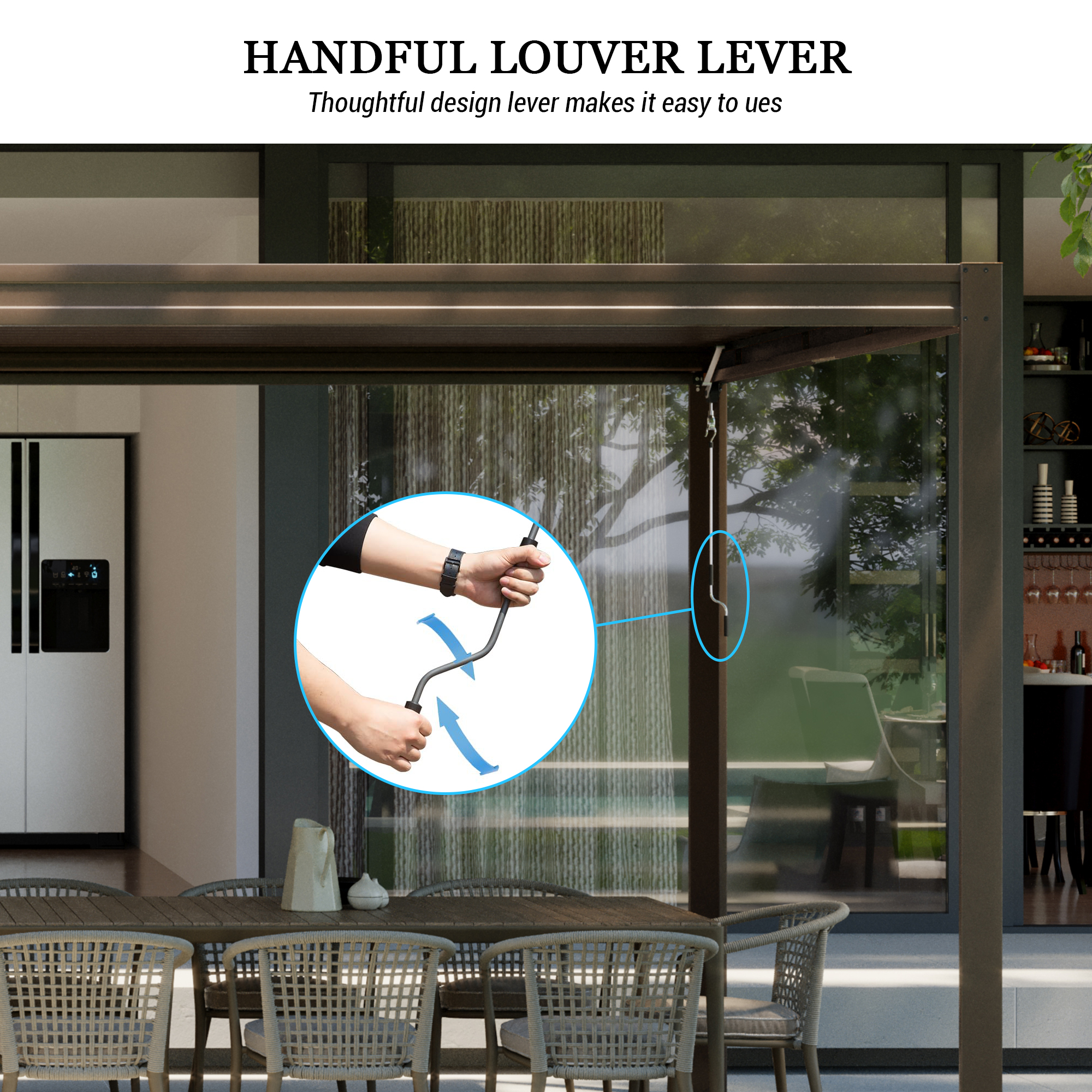 Louvered Pergola, Wood Grain Aluminum Pergola with Adjustable Roof, Wood Looking Aluminum Frame, Efficient Drainage System, Outdoor Pergola for Patio, Deck, Garden