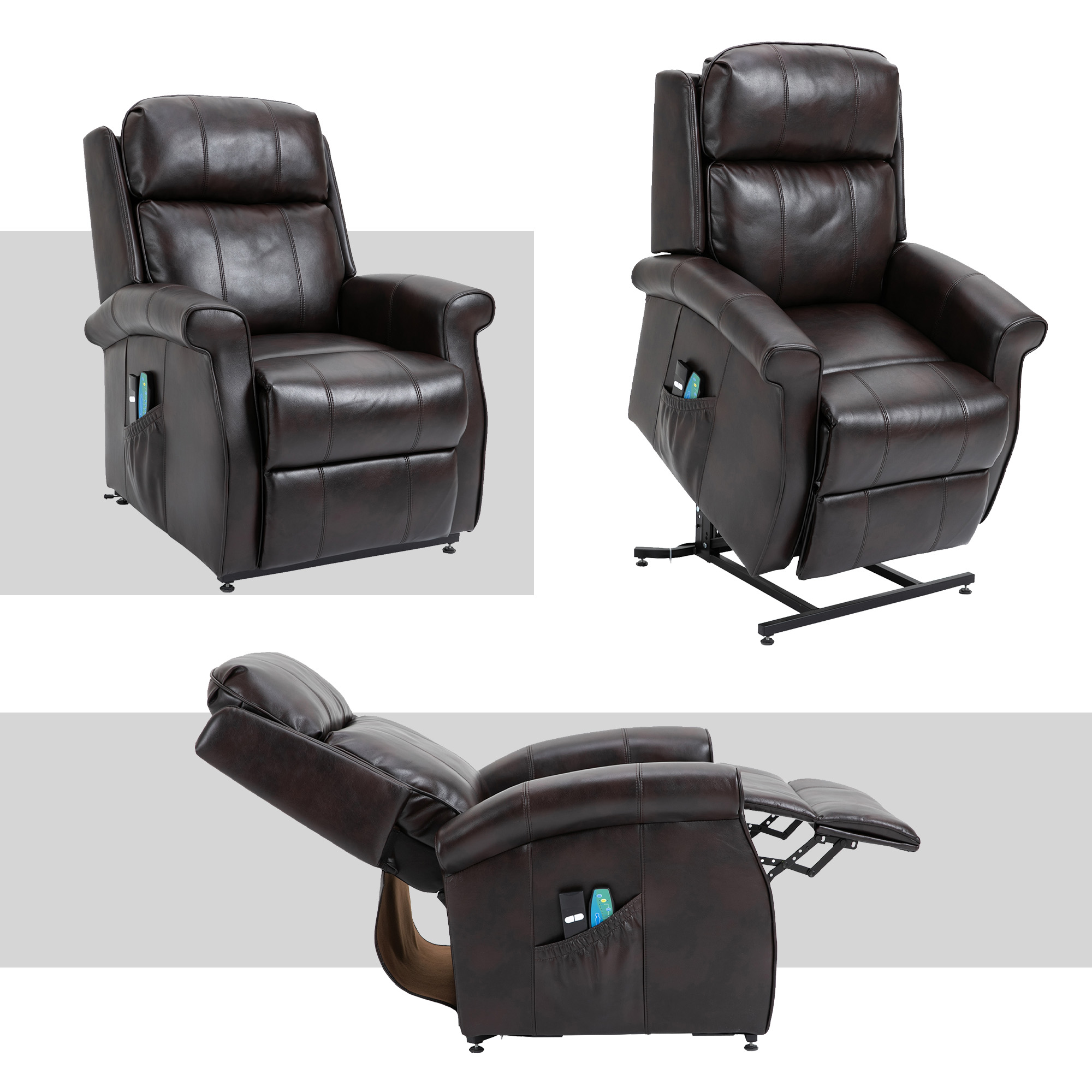 Boyel Living Electric Power Lift Recliner Soft Chair in Blue with 8-Point Massage, 2 Side Pockets,Thickened Pillow(Faux Leather)