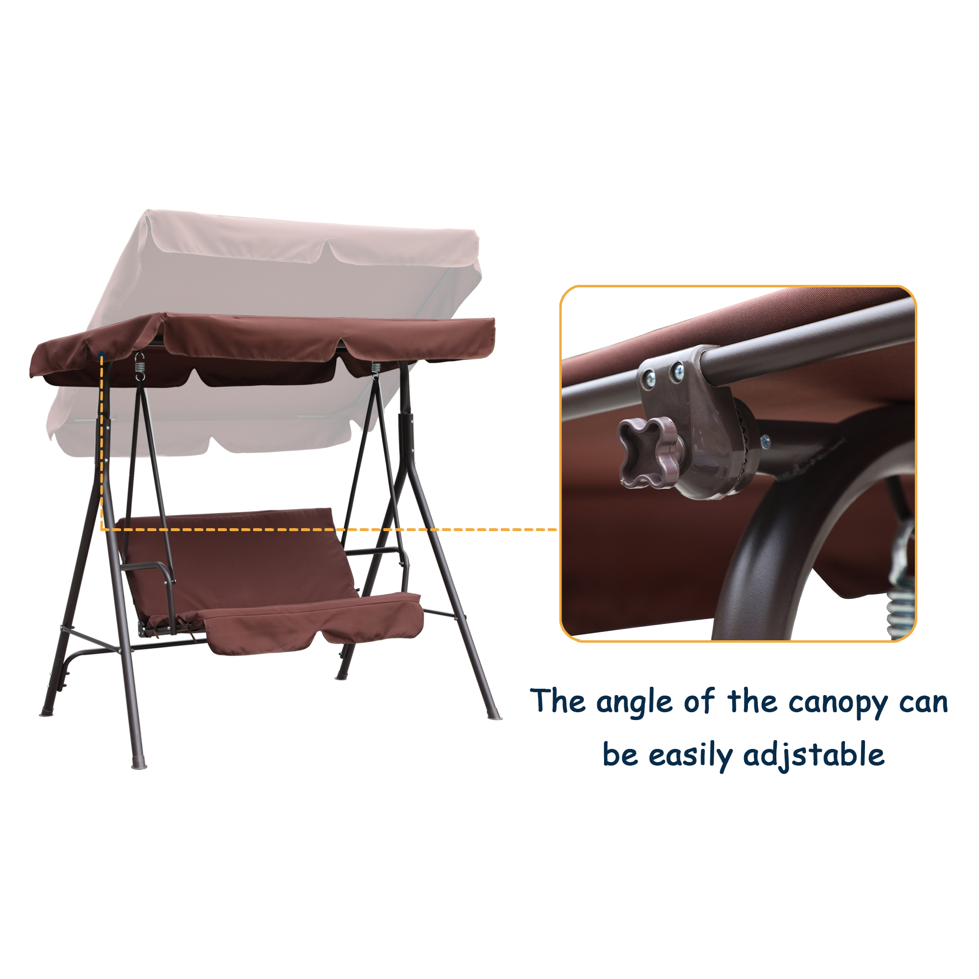 2-Person Patio Swing Chair Porch Swing with Cushion and Canopy