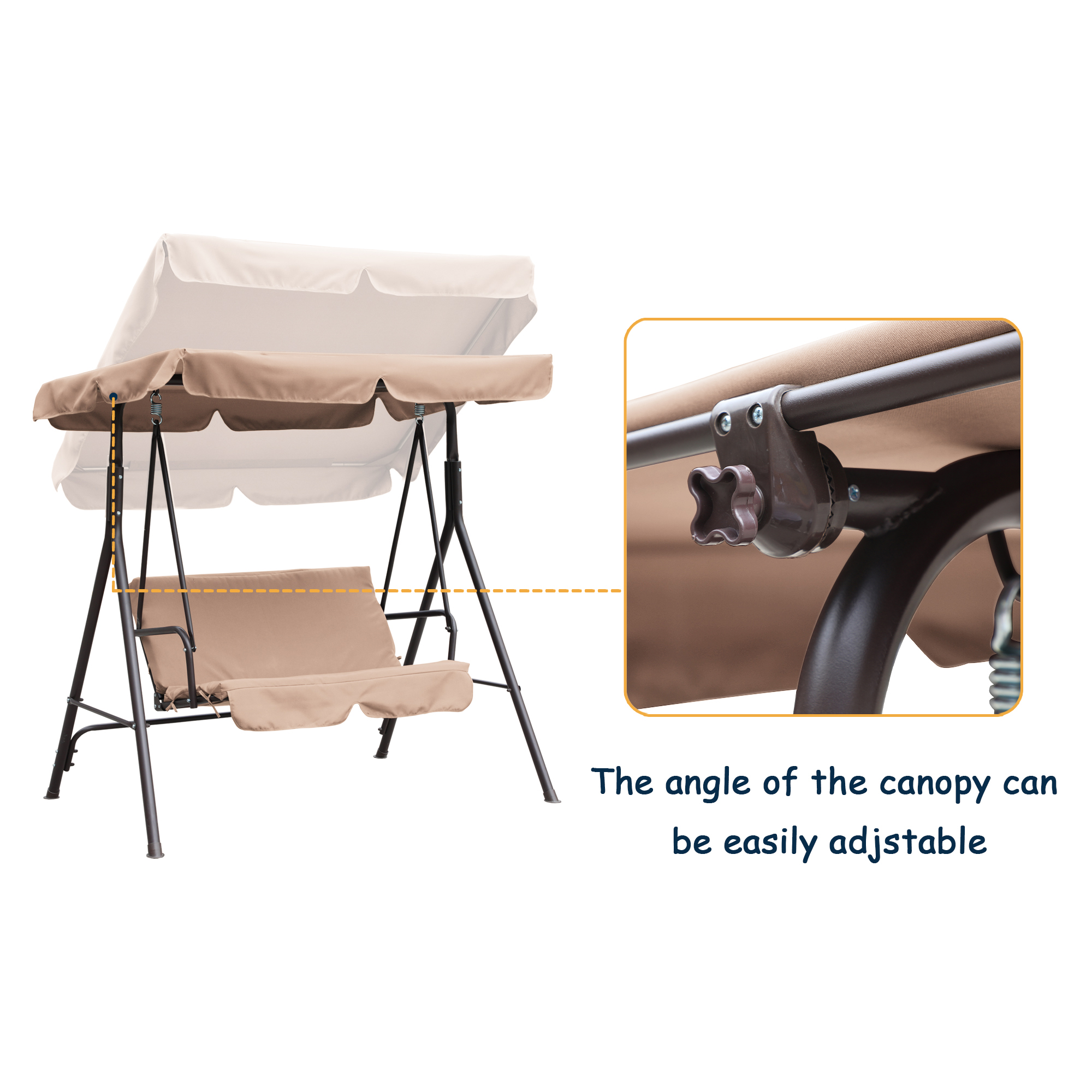 2-Person Patio Swing Chair Porch Swing with Cushion and Canopy