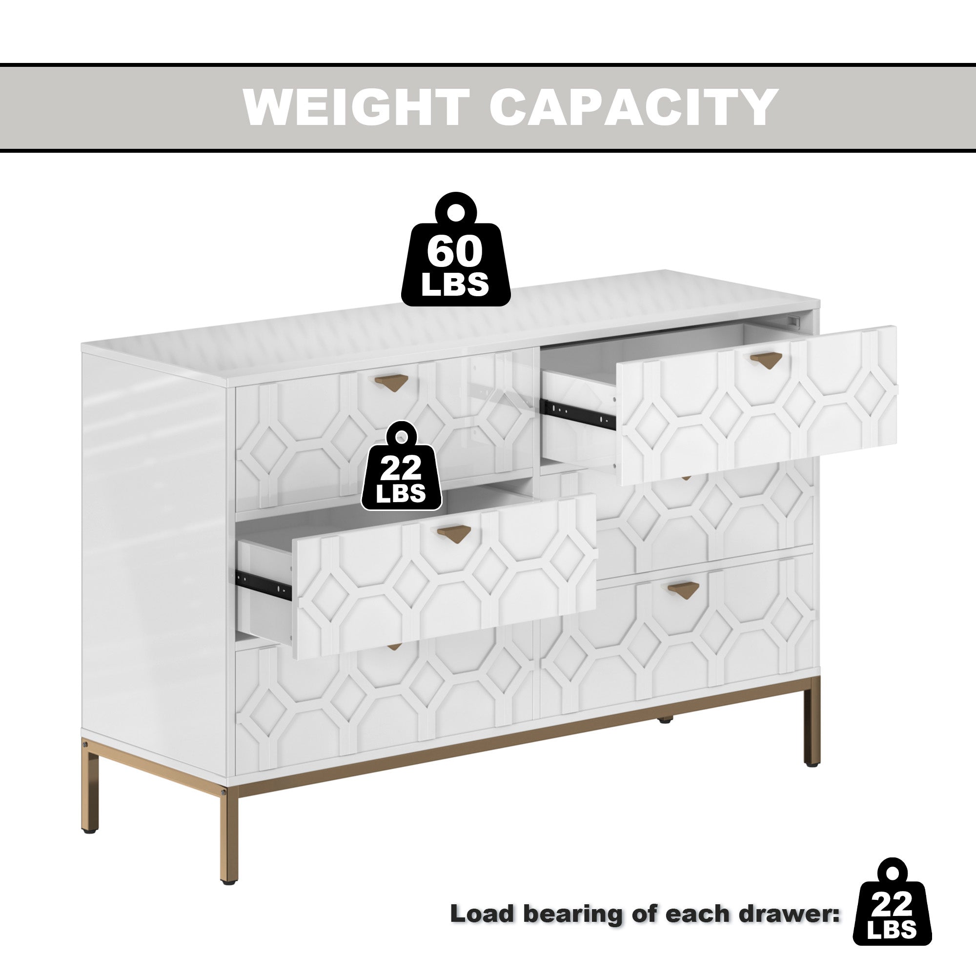 31.77 in. H Freestanding Storage Cabinet White 6 Drawer Accent Cabinet