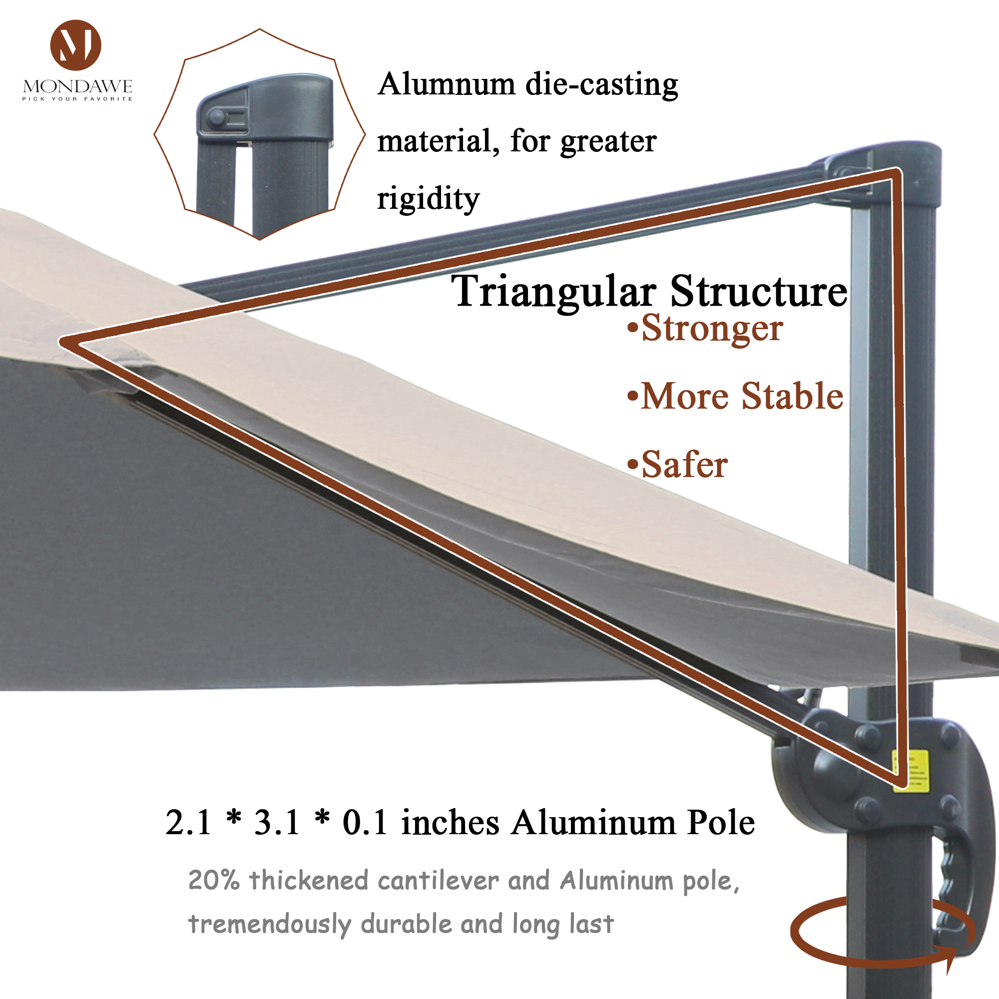 Mondawe 11 ft. Outdoor 360° Rotation Patio Cantilever Umbrella with Base for Garden Balcony-Mondawe
