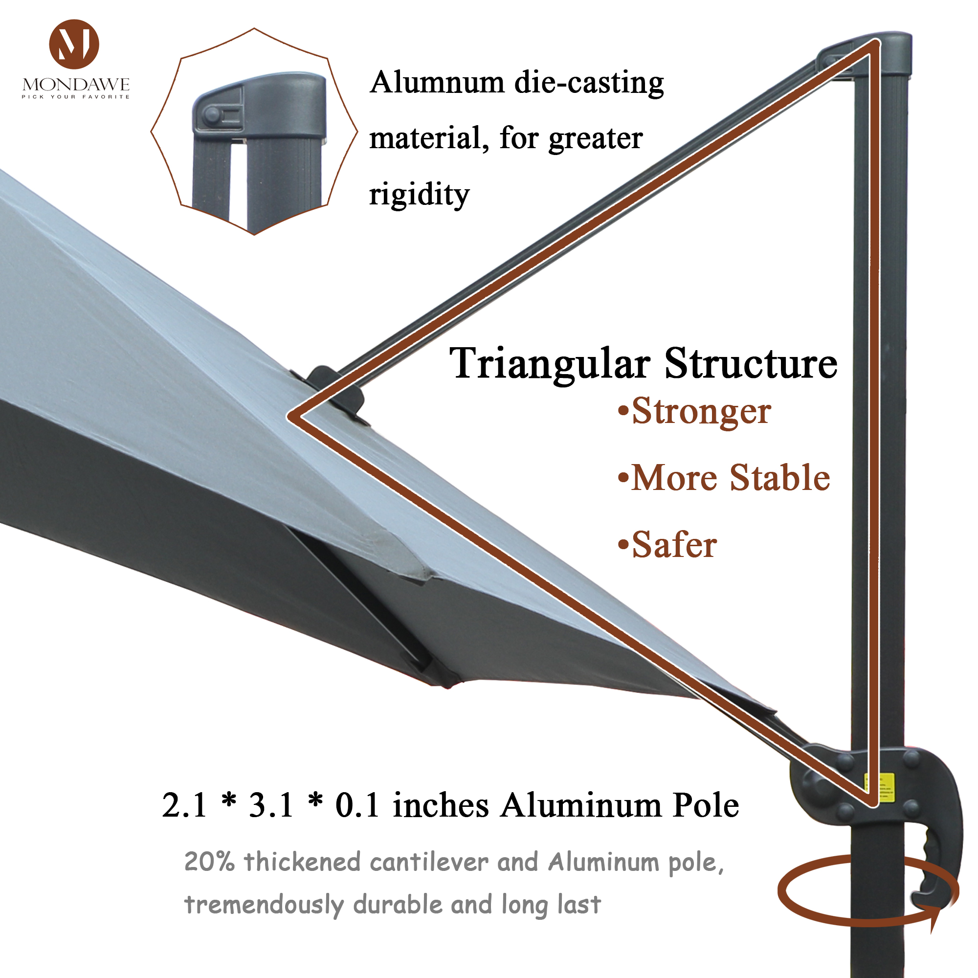 Mondawe 11 ft. Outdoor 360° Rotation Patio Cantilever Umbrella with Base for Garden Balcony-Mondawe