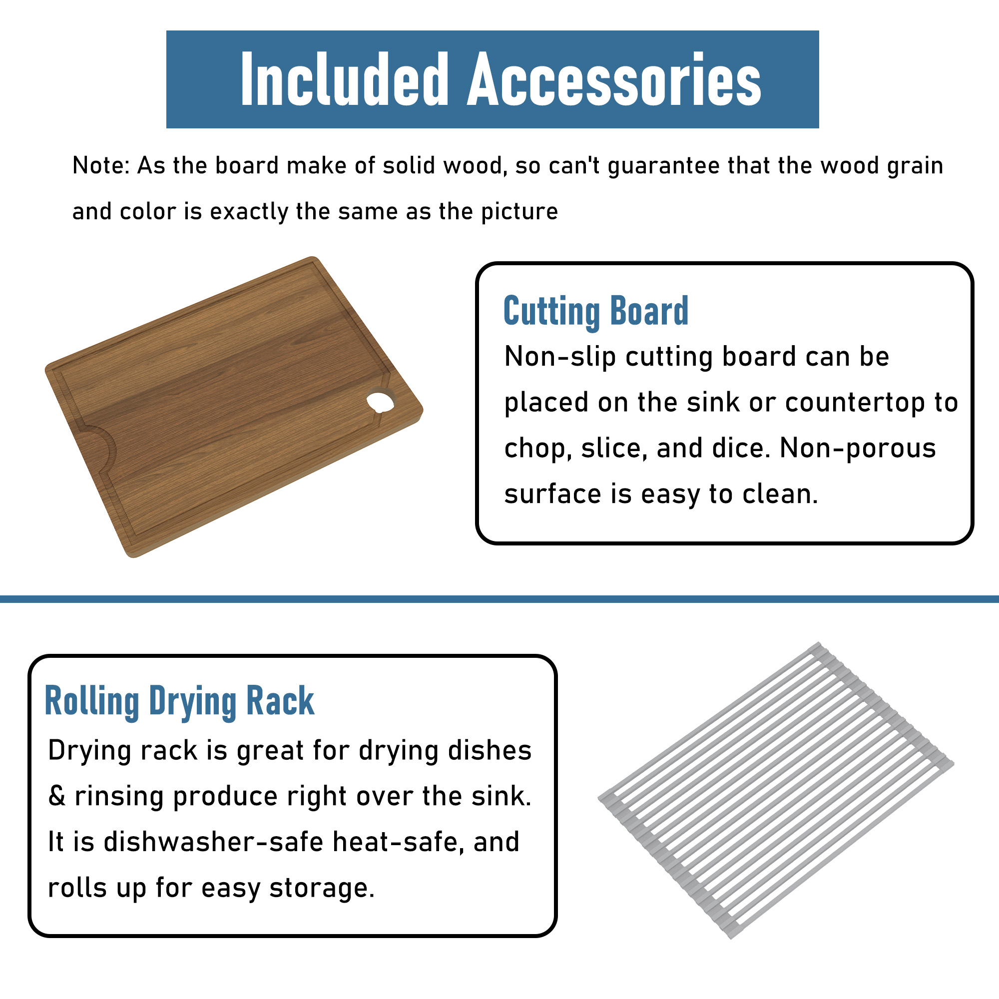 33 in. Farmhouse/Apron-Front Single Bowl Black Earth Concrete Kitchen Sink with Cutting Board, Rolling Drying Rack, Grid