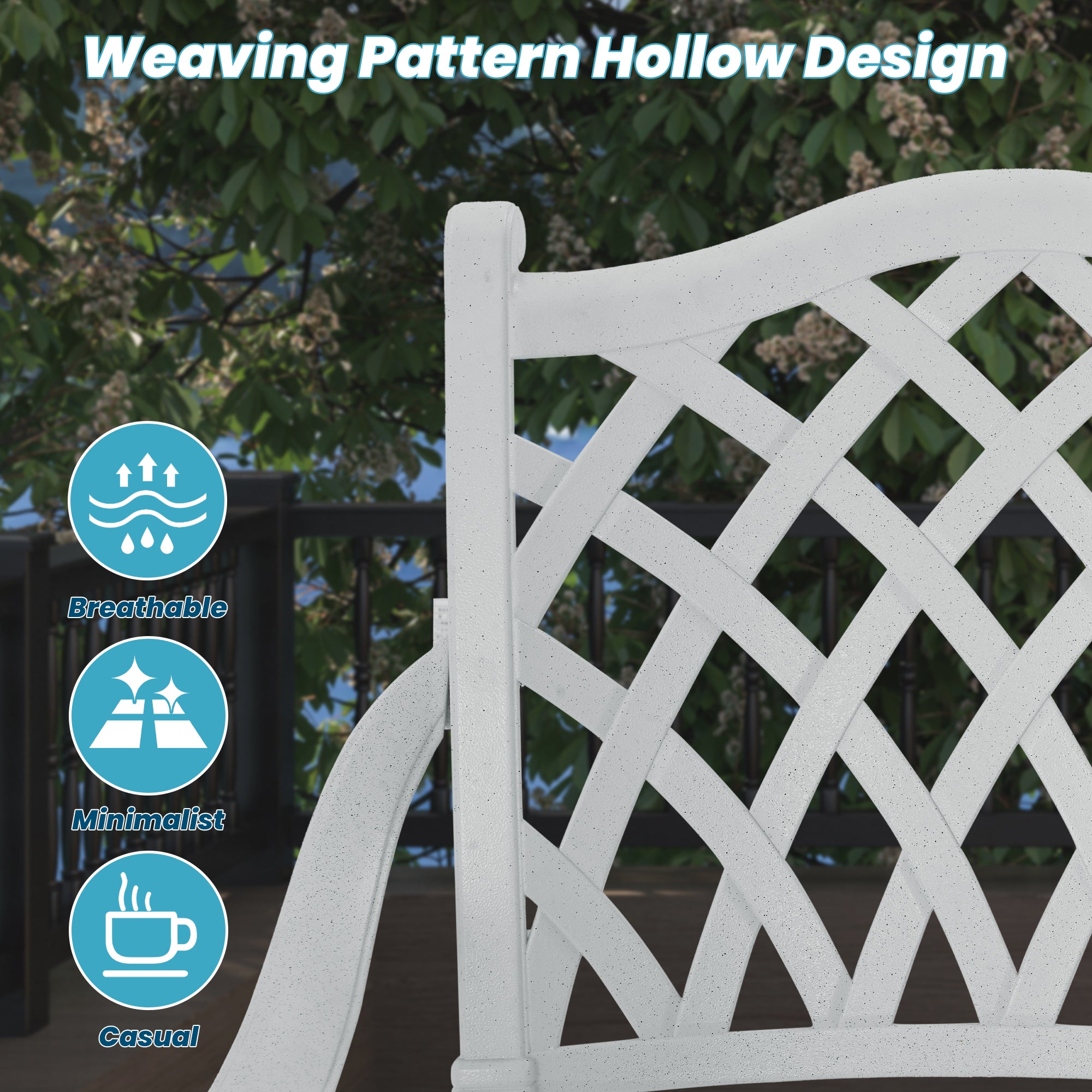 Set of 2 Bronze/White Cast Aluminum Patio Dining Chairs