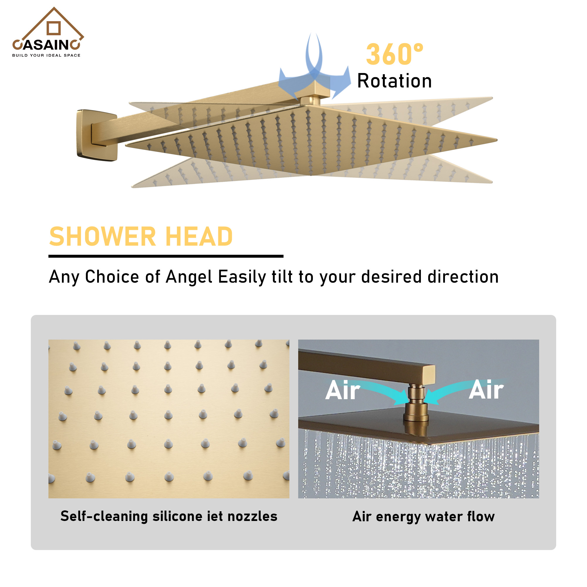 6-Spray Pattern 12 in. Wall Mounted Rainfall Shower Faucet and Dual Shower Heads System With 6 Body Jets In Brushed Gold/Brushed Nickel/Matte Black