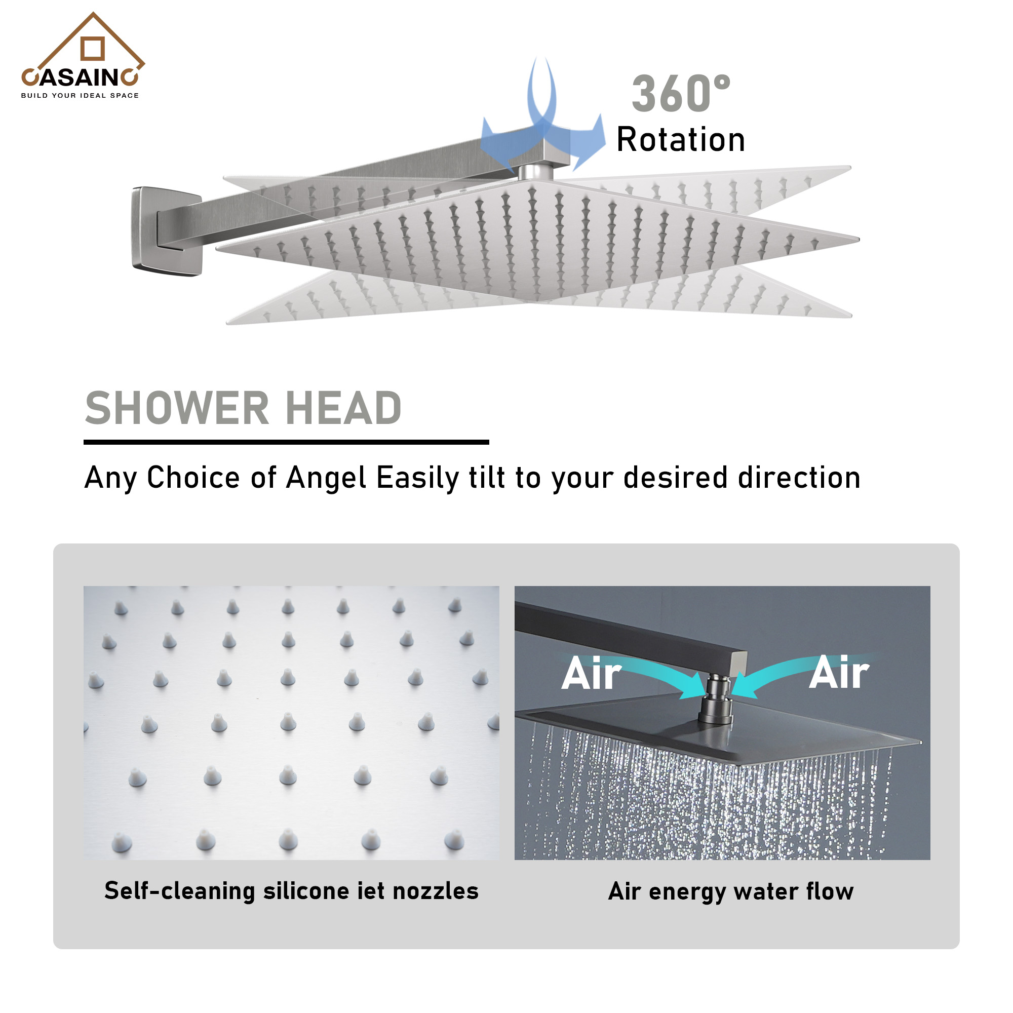 6-Spray Pattern 12 in. Wall Mounted Rainfall Shower Faucet and Dual Shower Heads System With 6 Body Jets In Brushed Gold/Brushed Nickel/Matte Black