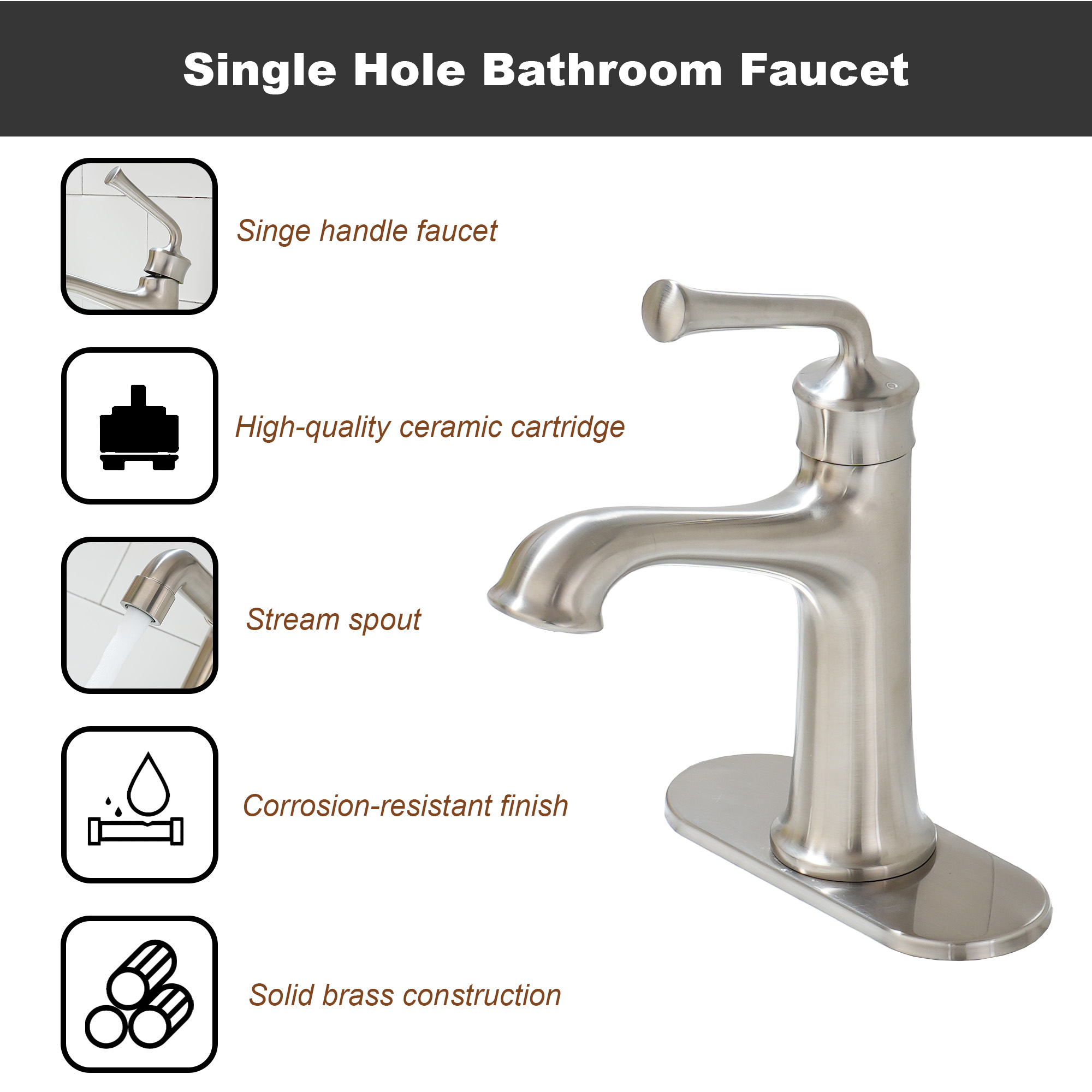 1.2 GPM Single Handle Single Hole Vessel Bathroom Faucet with Deckplate and Pop-Up Drain Kit in Brushed Nickel