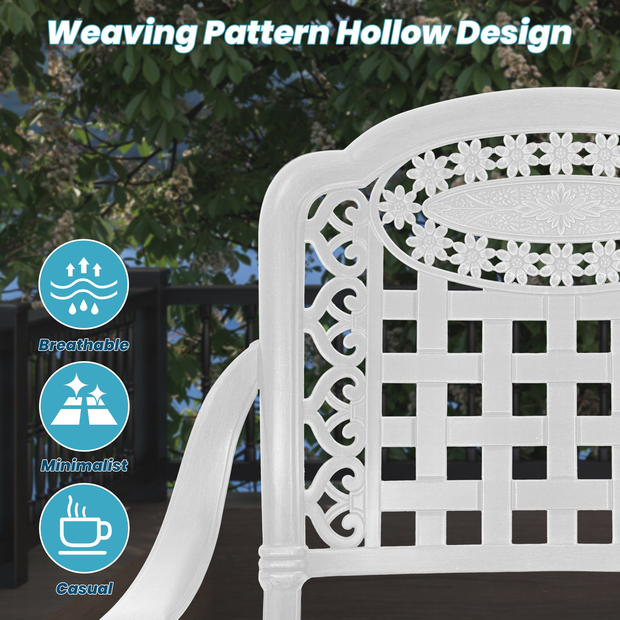 Cast Aluminium Patio Chairs Set of 2 White/Bronze Aluminum Frame Stationary Dining Chair with Mesh Seat