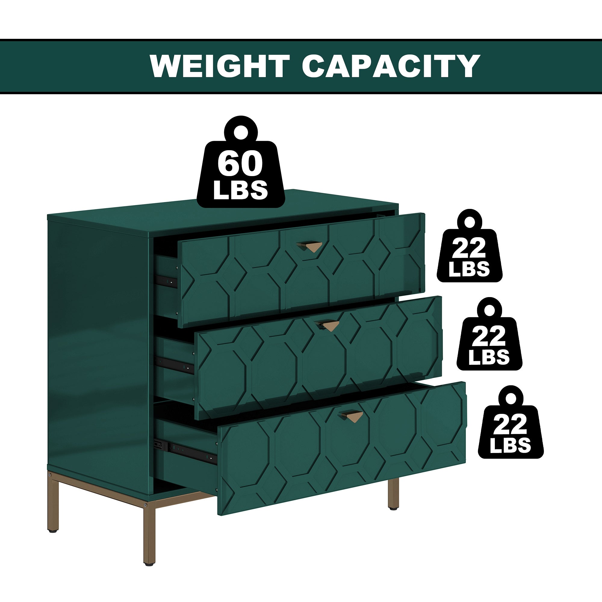 Boyel Living Honeycomb Wooden 3-Drawer Storage Cabinet Table in White