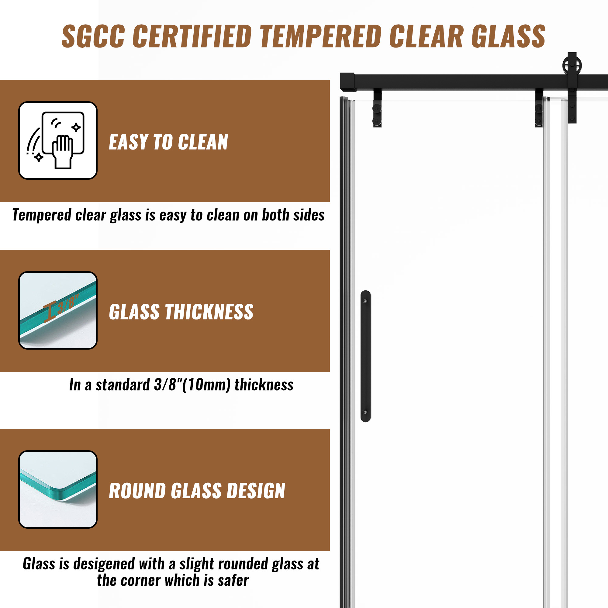 60"x 76" Frameless Stainless Steel Shower Door with 10mm Tempered Glass