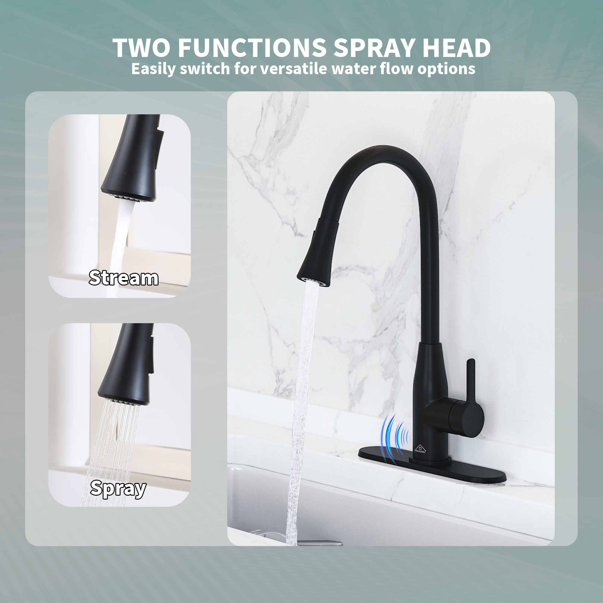 Single Handle Pull Down Sprayer Kitchen Faucet with Touchless Sensor and Two Functions Spray Head in Matte Black