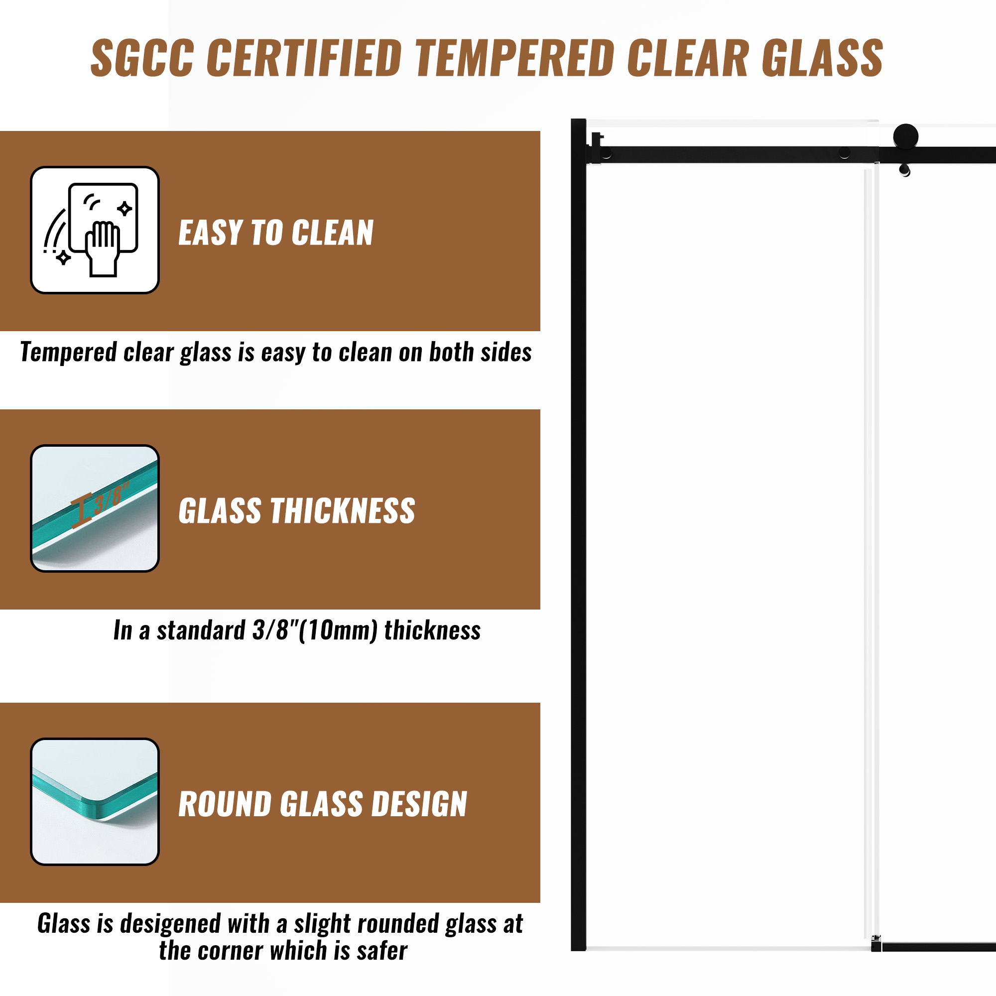60"x 76" Framed Stainless Steel Shower Door with 3/8" Tempered Glass