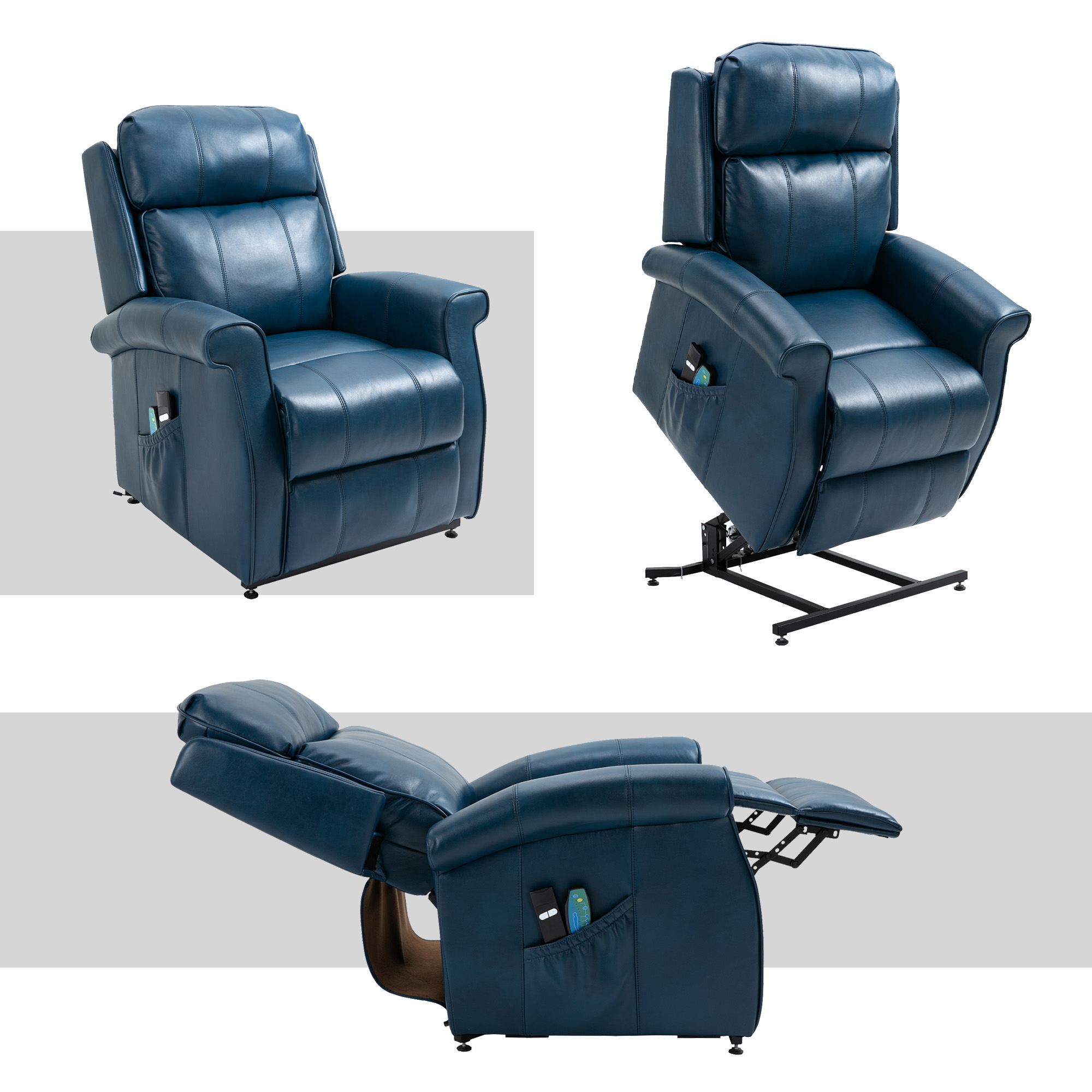 Boyel Living Electric Power Lift Recliner Soft Chair in Blue with 8-Point Massage, 2 Side Pockets,Thickened Pillow(Faux Leather)