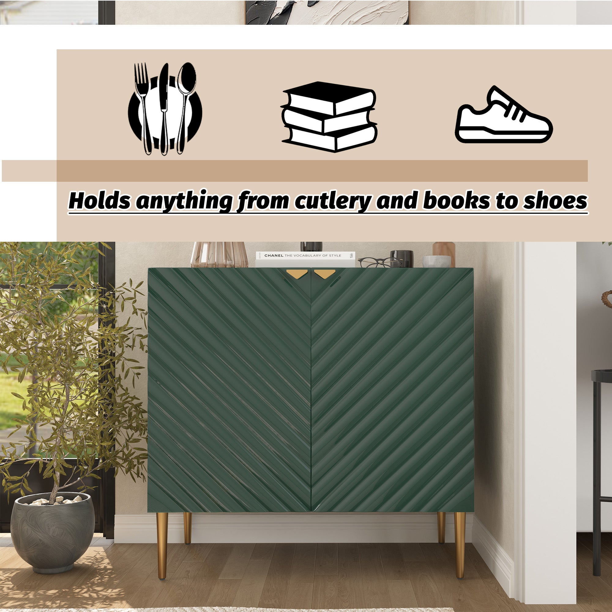 Boyel Living 2-Door White Locker Accent Storage Cabinet with Tapered Support Legs