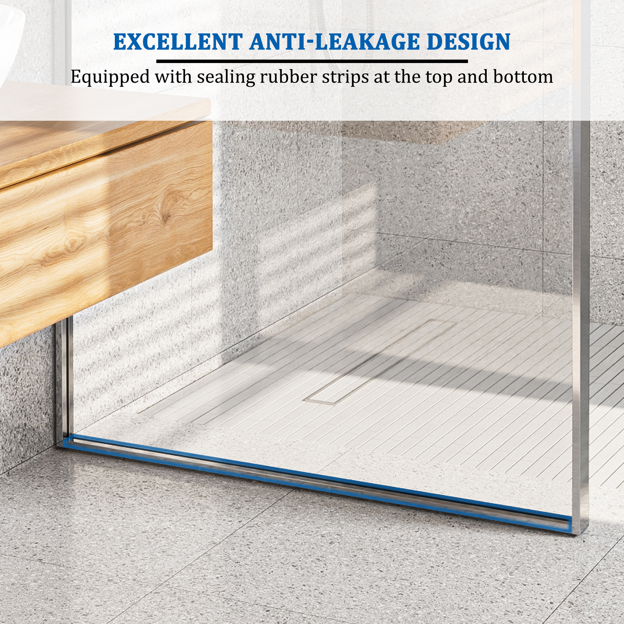 34"x78" Tempered Glass Shower Screen with Integrated Curved Frame