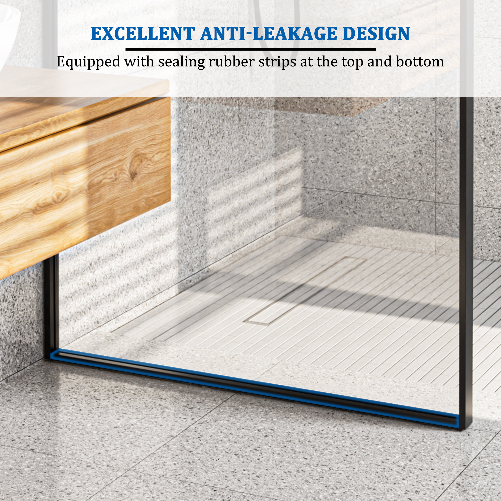 34"x78" Tempered Glass Shower Screen with Integrated Curved Frame