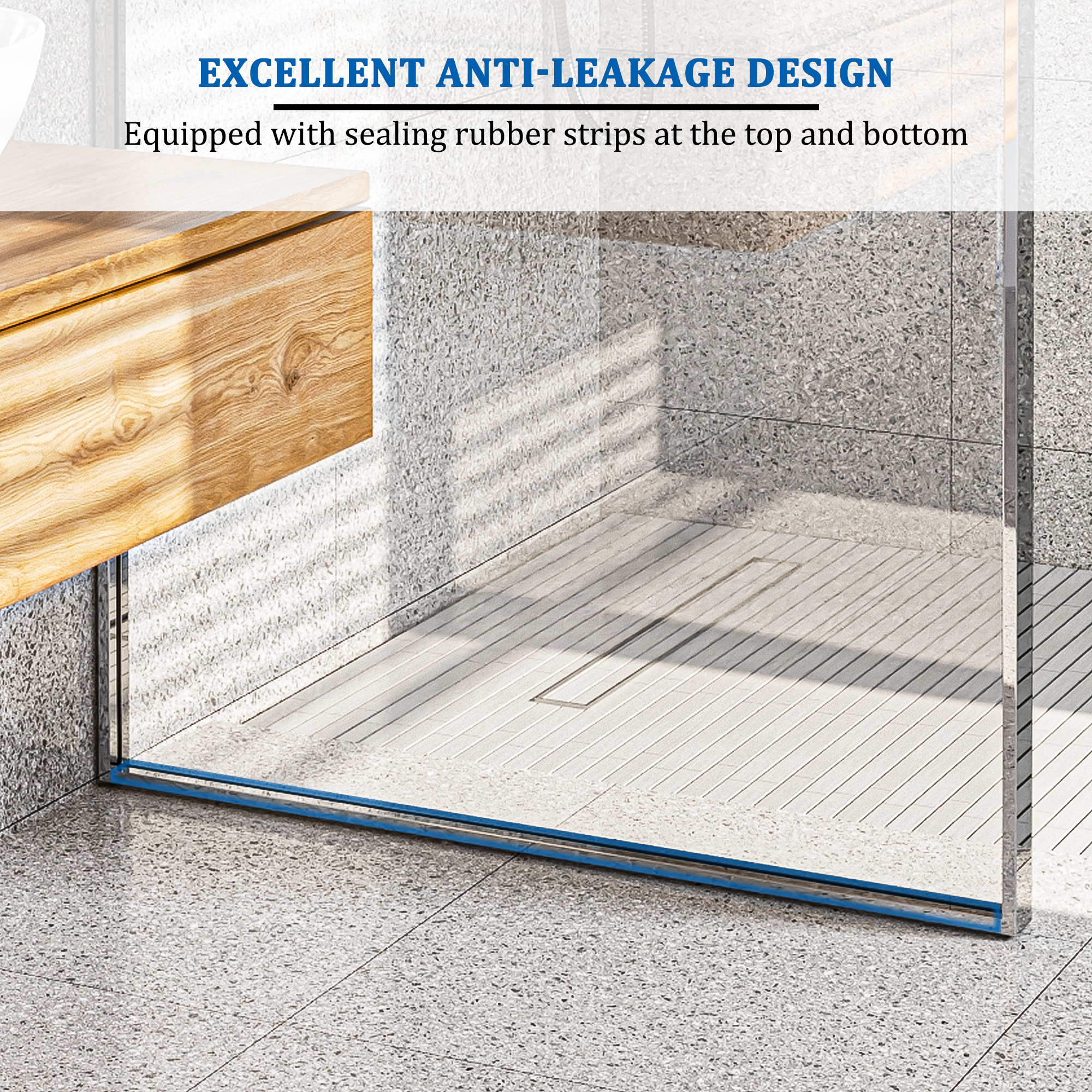 34"x78" Tempered Glass Shower Screen with Integrated Curved Frame