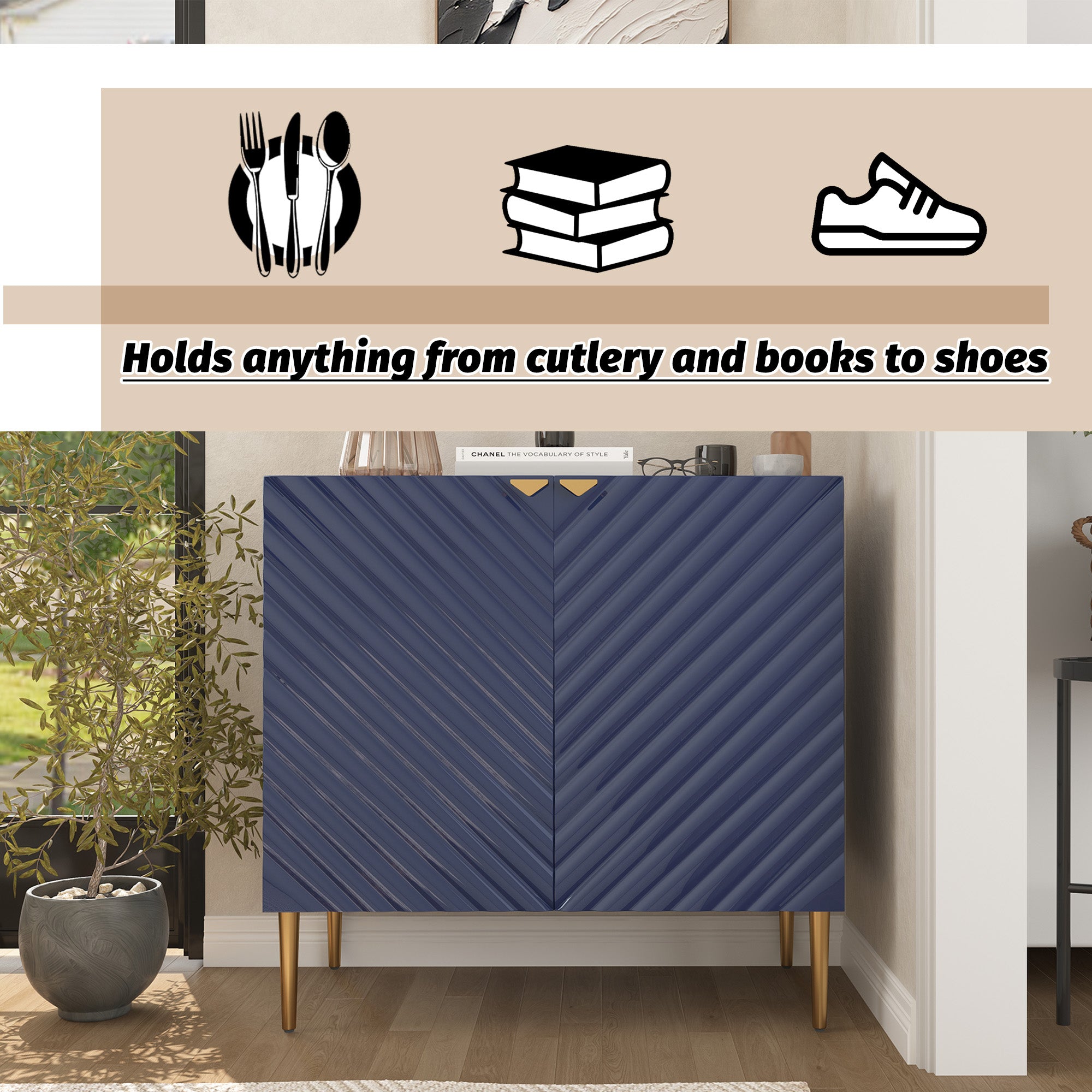 Boyel Living 2-Door White Locker Accent Storage Cabinet with Tapered Support Legs