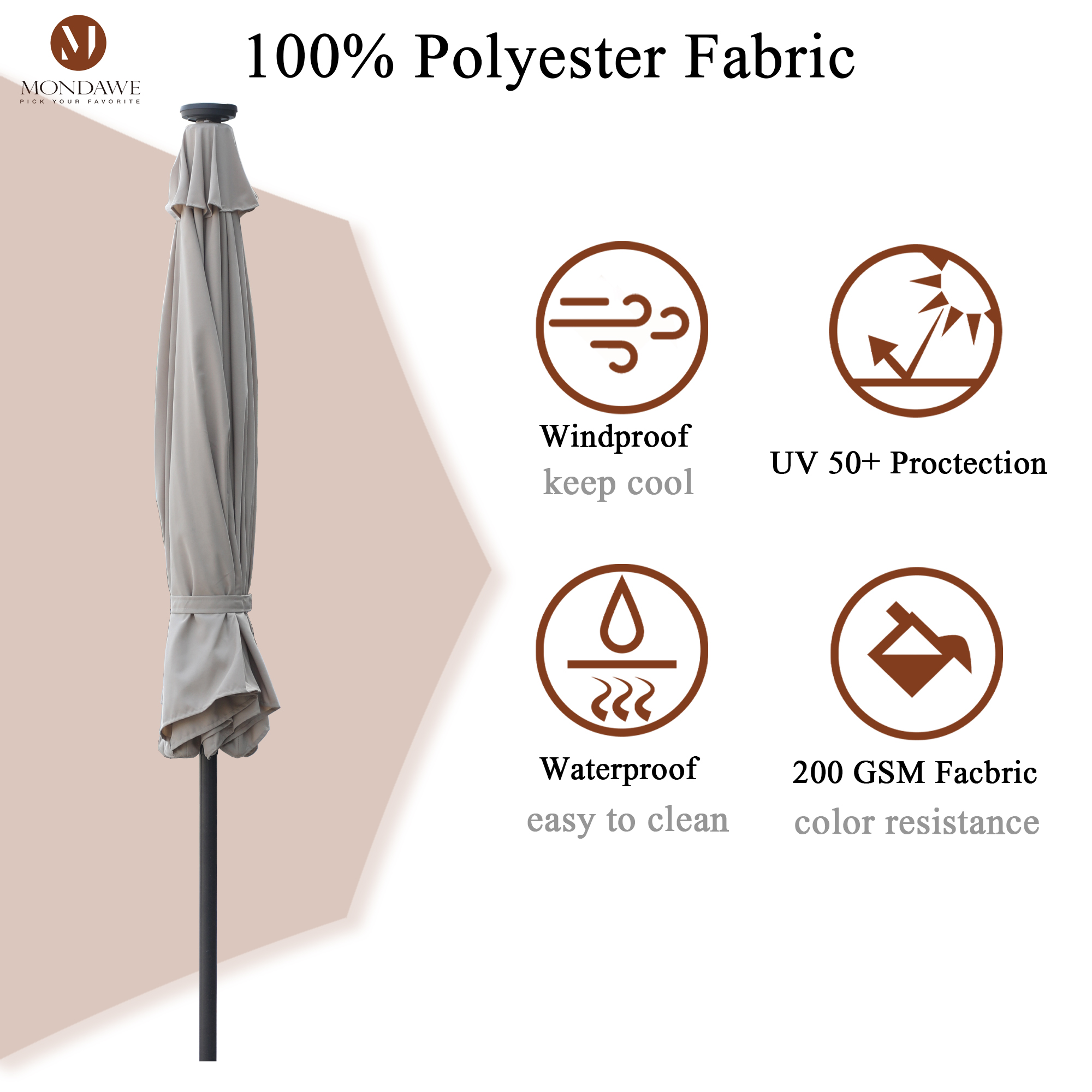 Mondawe 9 Ft 32 LED Round Solar Patio Market Umbrella-Mondawe