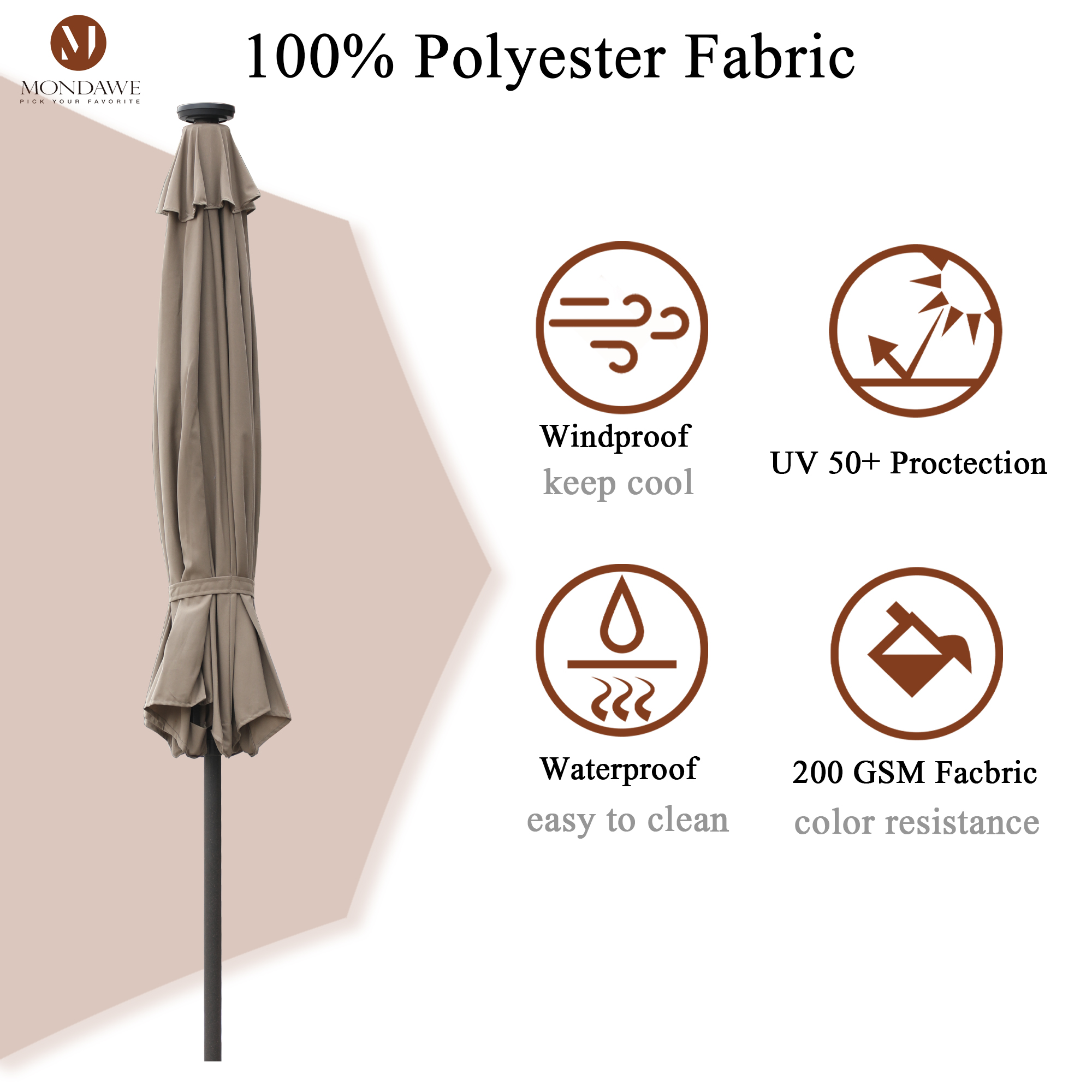 Mondawe 9 Ft 32 LED Round Solar Patio Market Umbrella-Mondawe