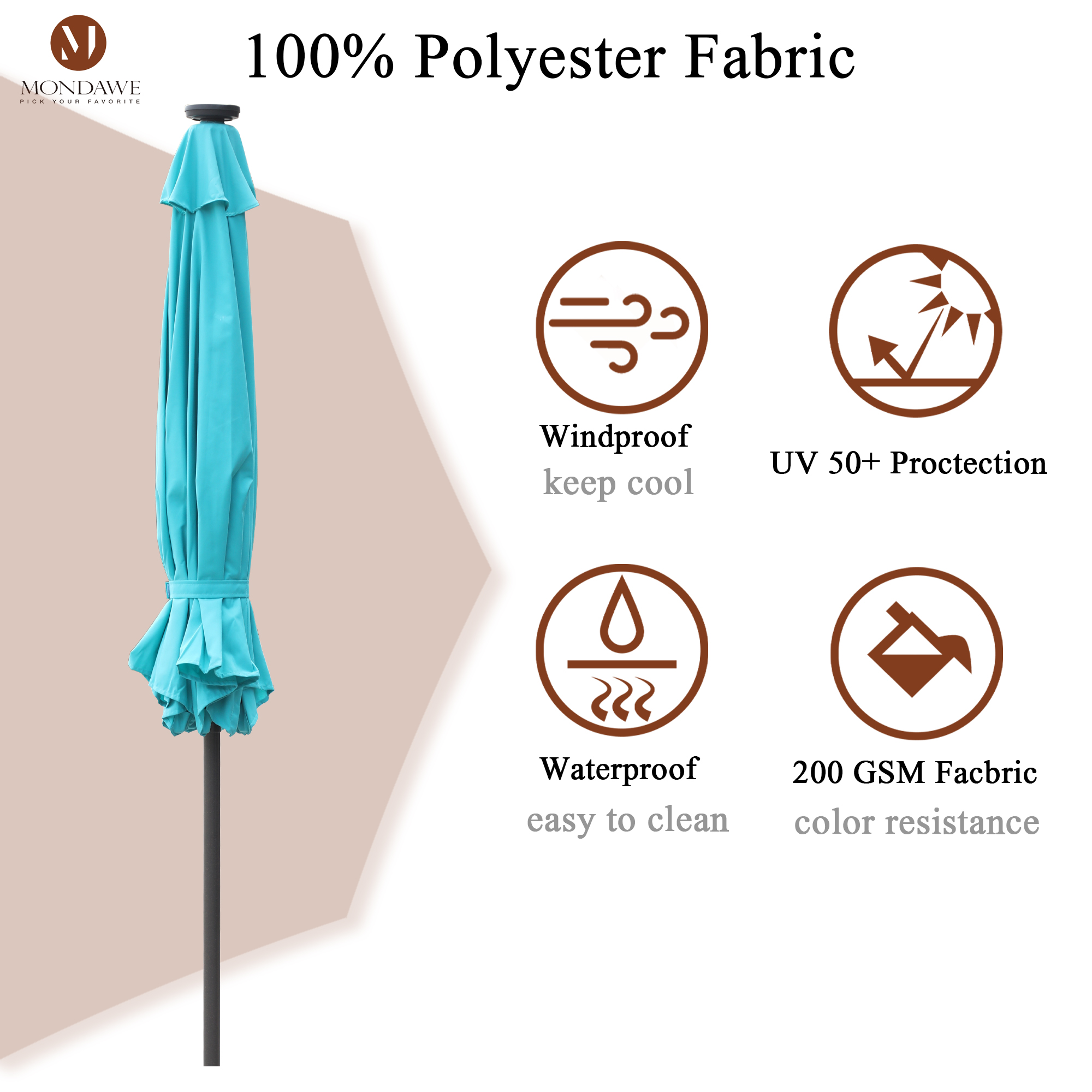 Mondawe 9 Ft 32 LED Round Solar Patio Market Umbrella-Mondawe