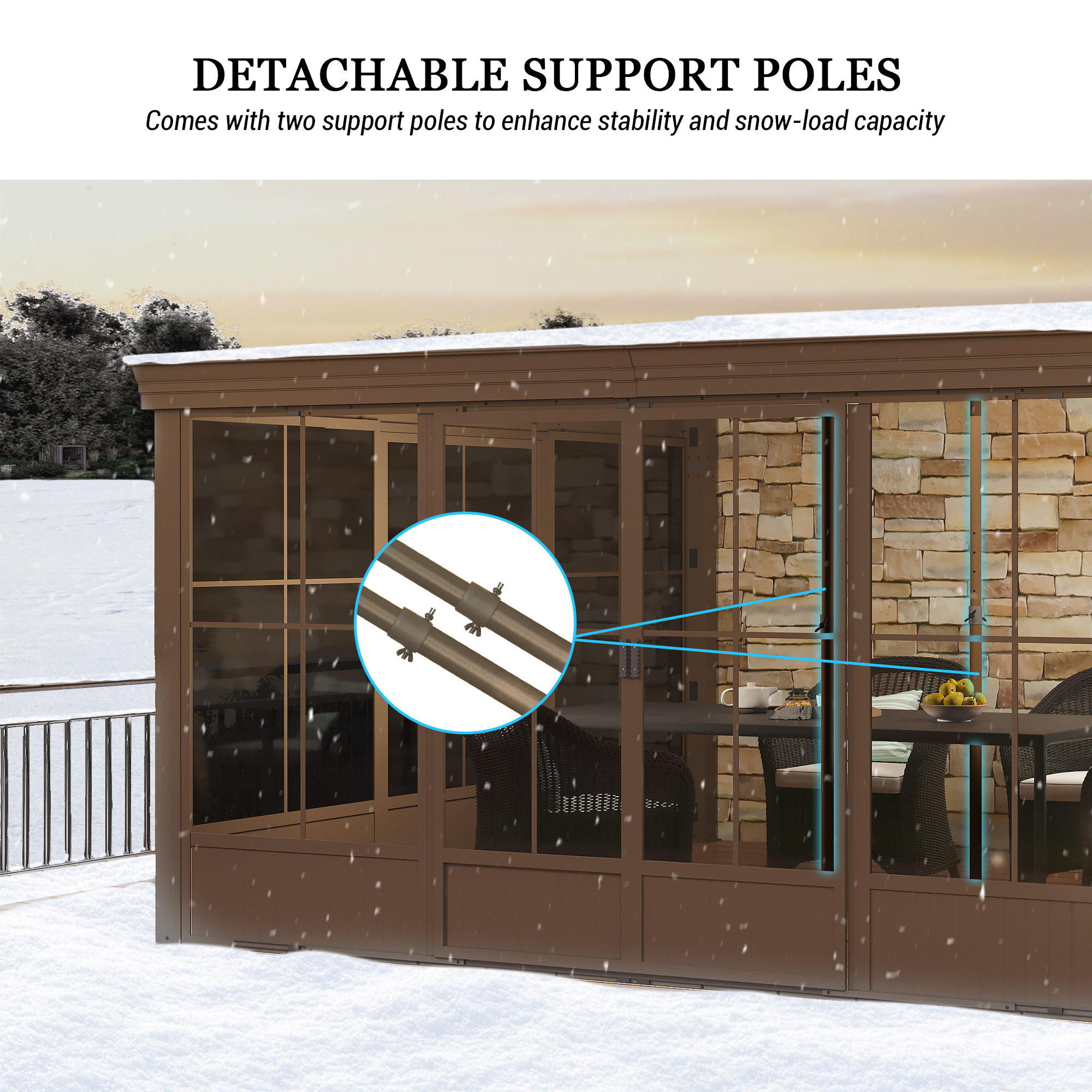 12x14FT Wall Mounted Sunroom, Against Wall Solarium with Galvanized Steel Sloping Roof, Detachable PVC Screen, Lockable Sliding Front and Side Doors, Lean-to Gazebo Sun Room for Deck Patio